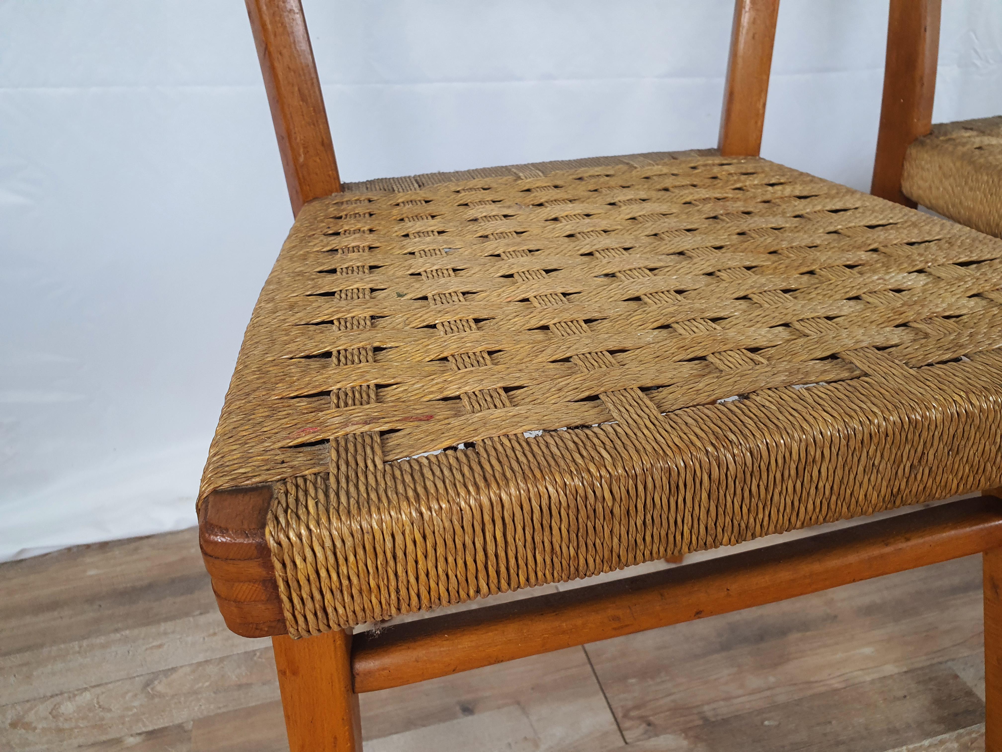 Set of 4 Vintage Chairs in Beech and Woven Rope 9