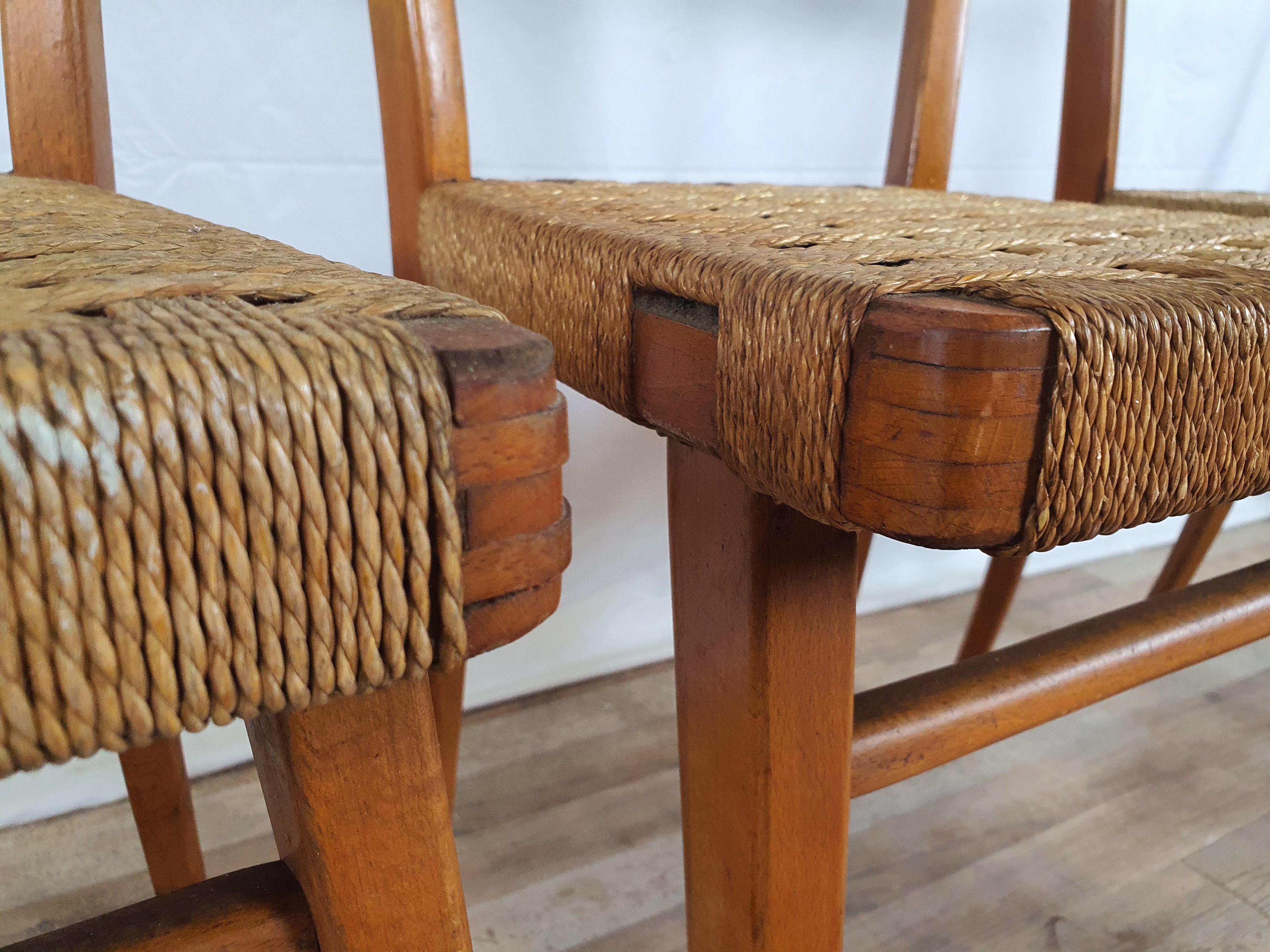 Set of 4 Vintage Chairs in Beech and Woven Rope 10
