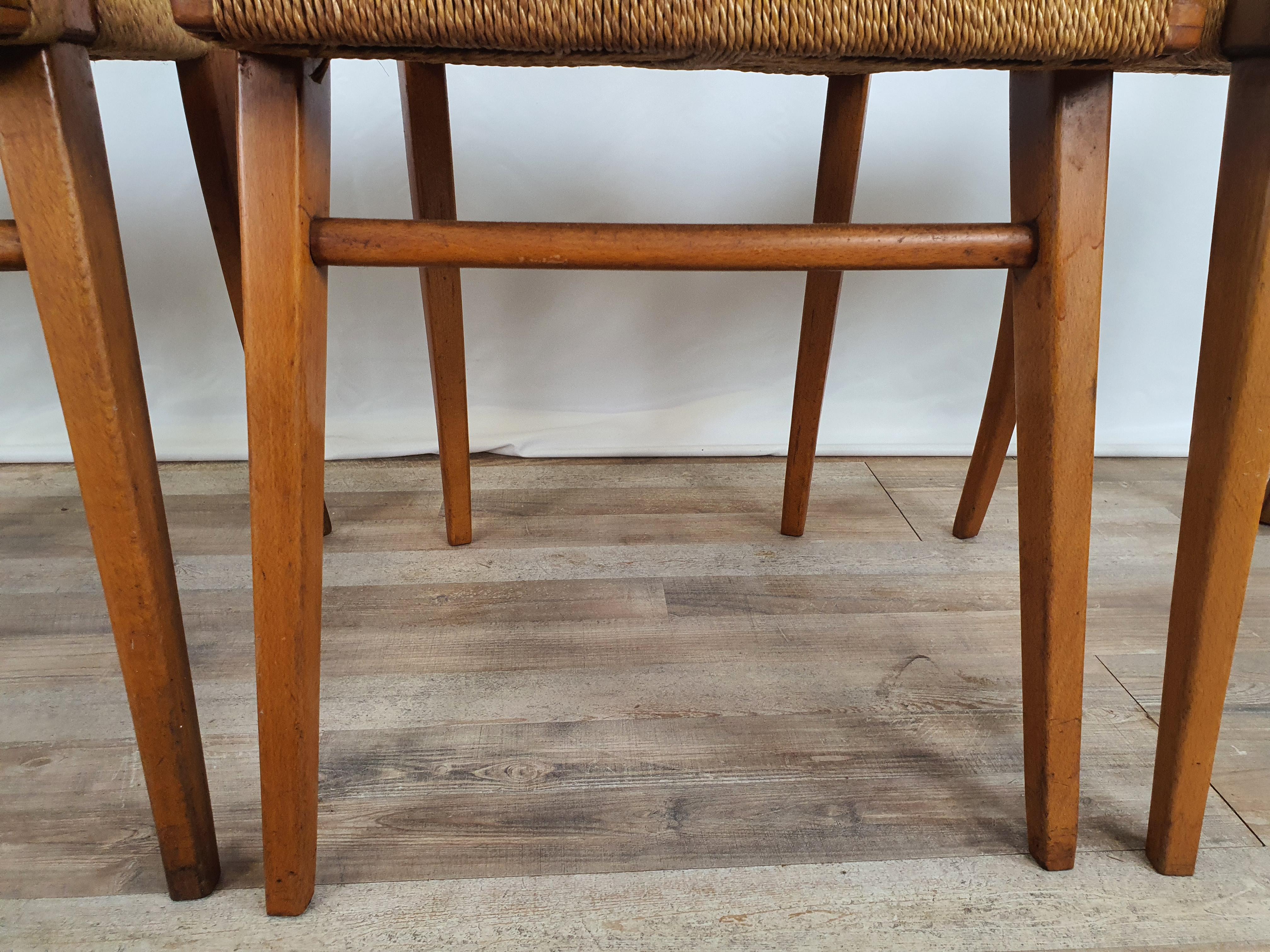 Set of 4 Vintage Chairs in Beech and Woven Rope 13