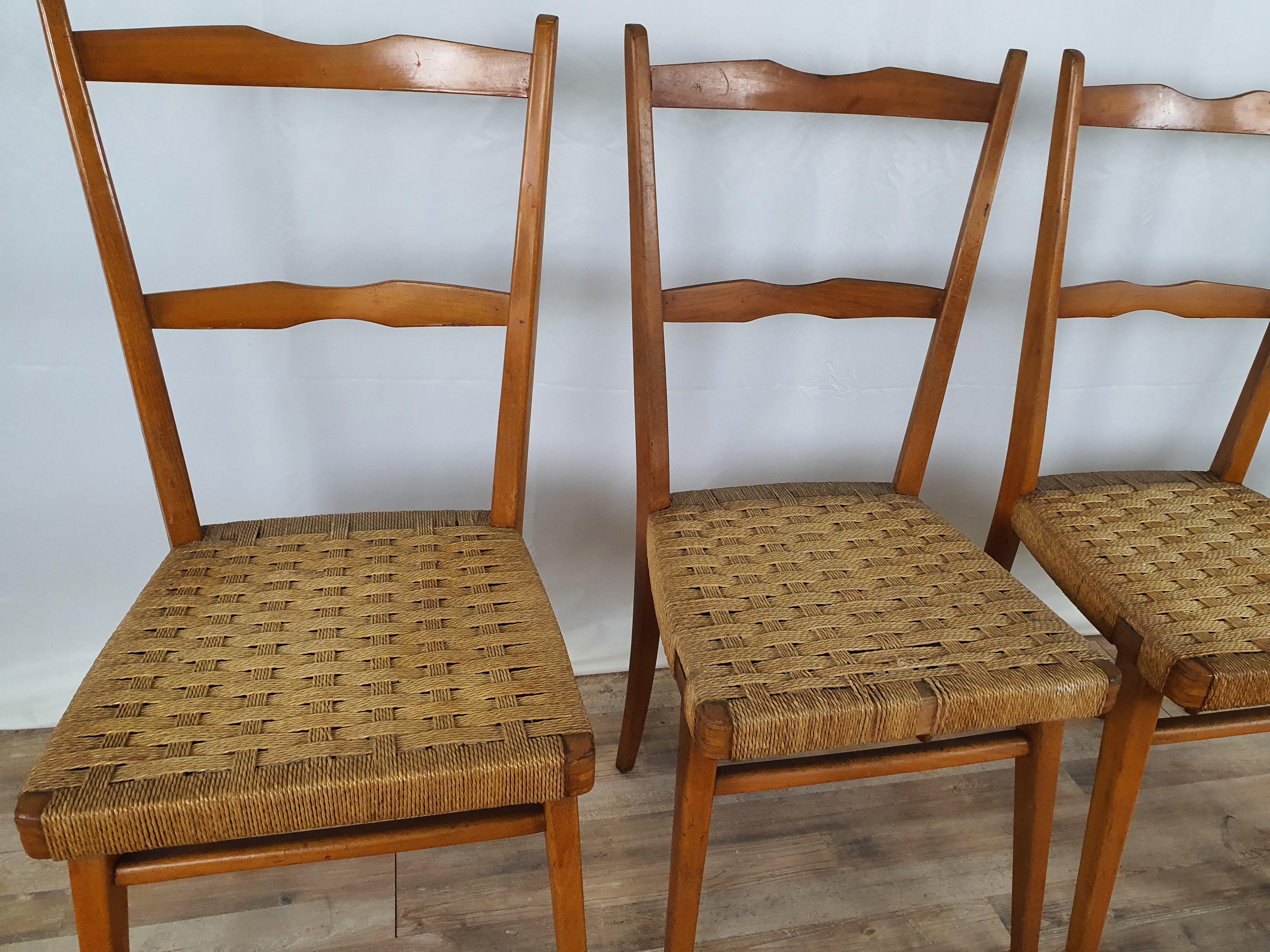 Set of 4 Vintage Chairs in Beech and Woven Rope In Good Condition In Premariacco, IT