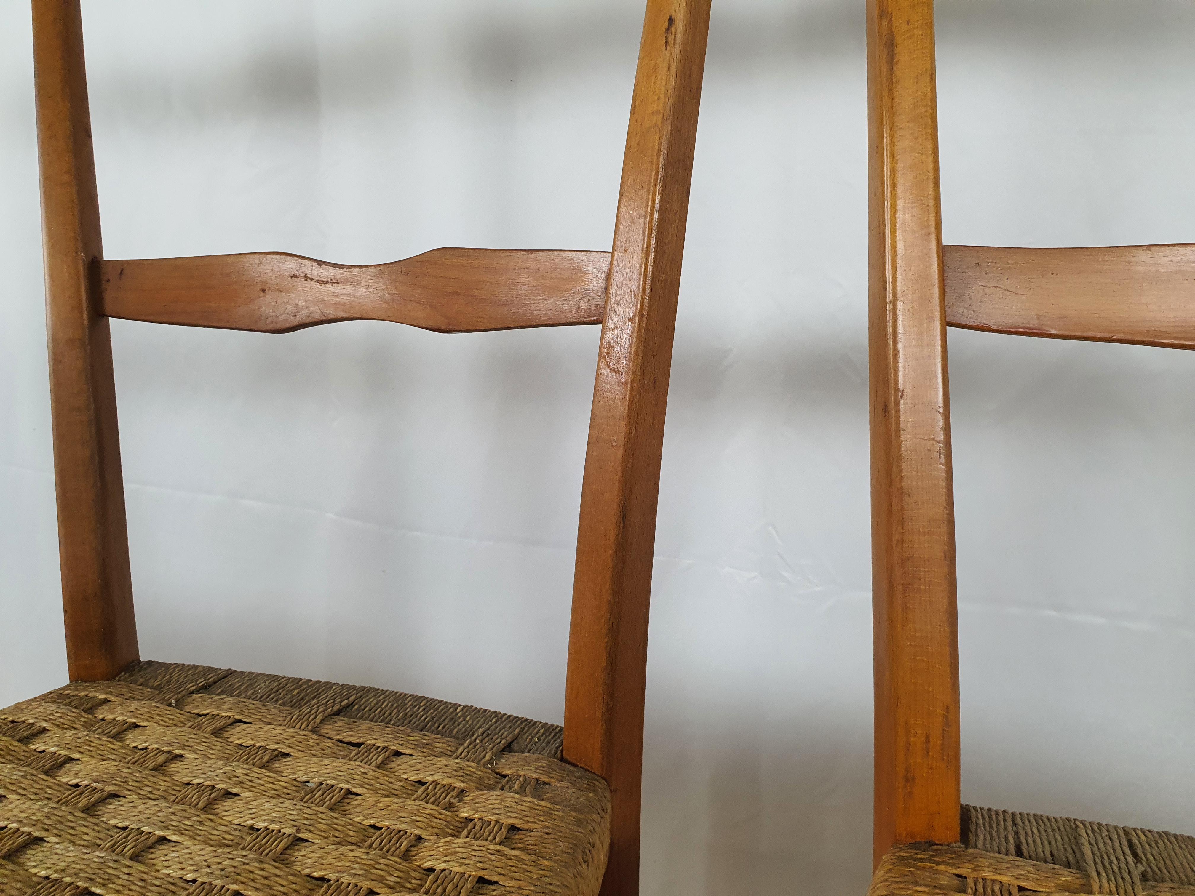 Set of 4 Vintage Chairs in Beech and Woven Rope 3