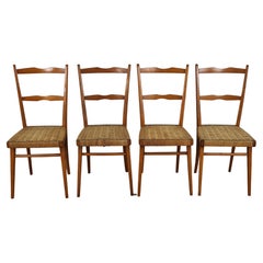 Set of 4 Vintage Chairs in Beech and Woven Rope
