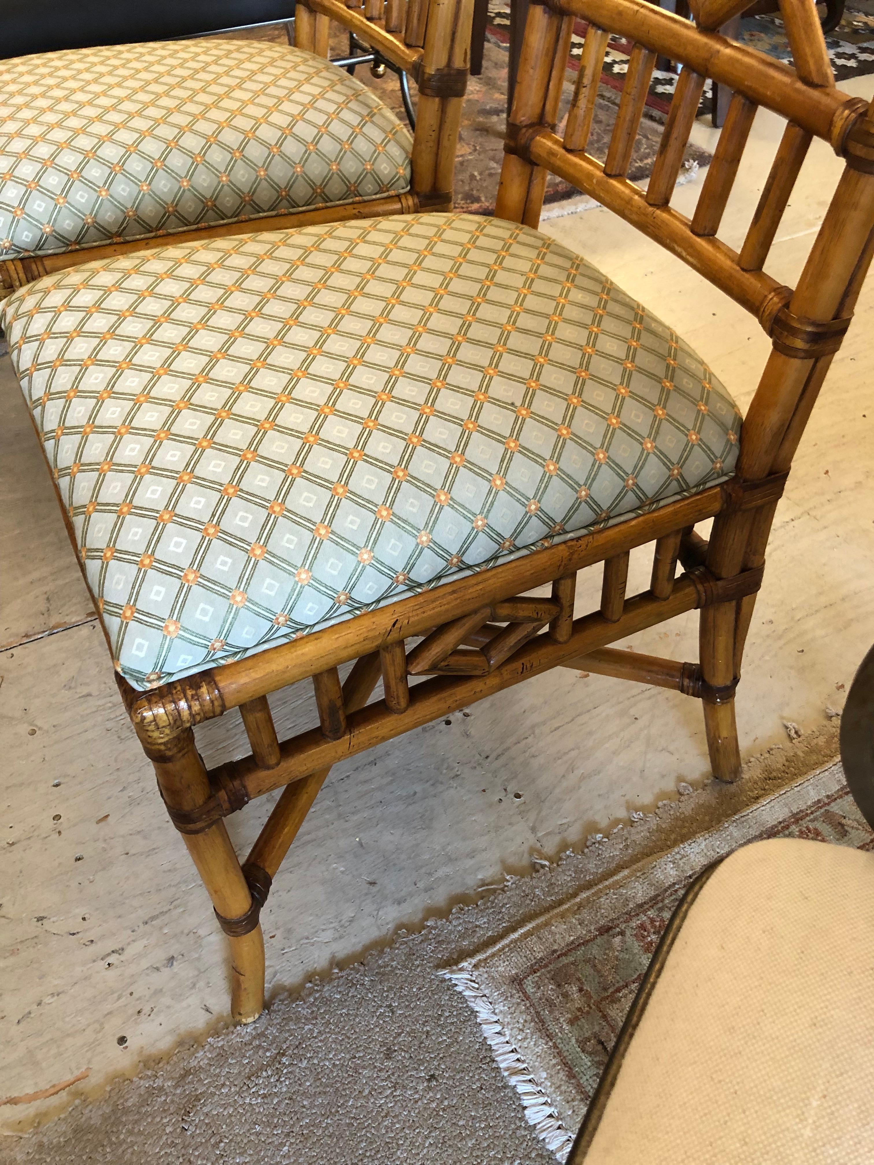 Mid-20th Century Set of 4 Vintage Chinese Chippendale Honey Rattan Dining Chairs