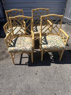 Set of 4 Vintage Chinese Chippendale style faux bamboo dining chairs