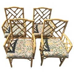 Set of 4 Vintage Chinese Chippendale style faux bamboo dining chairs