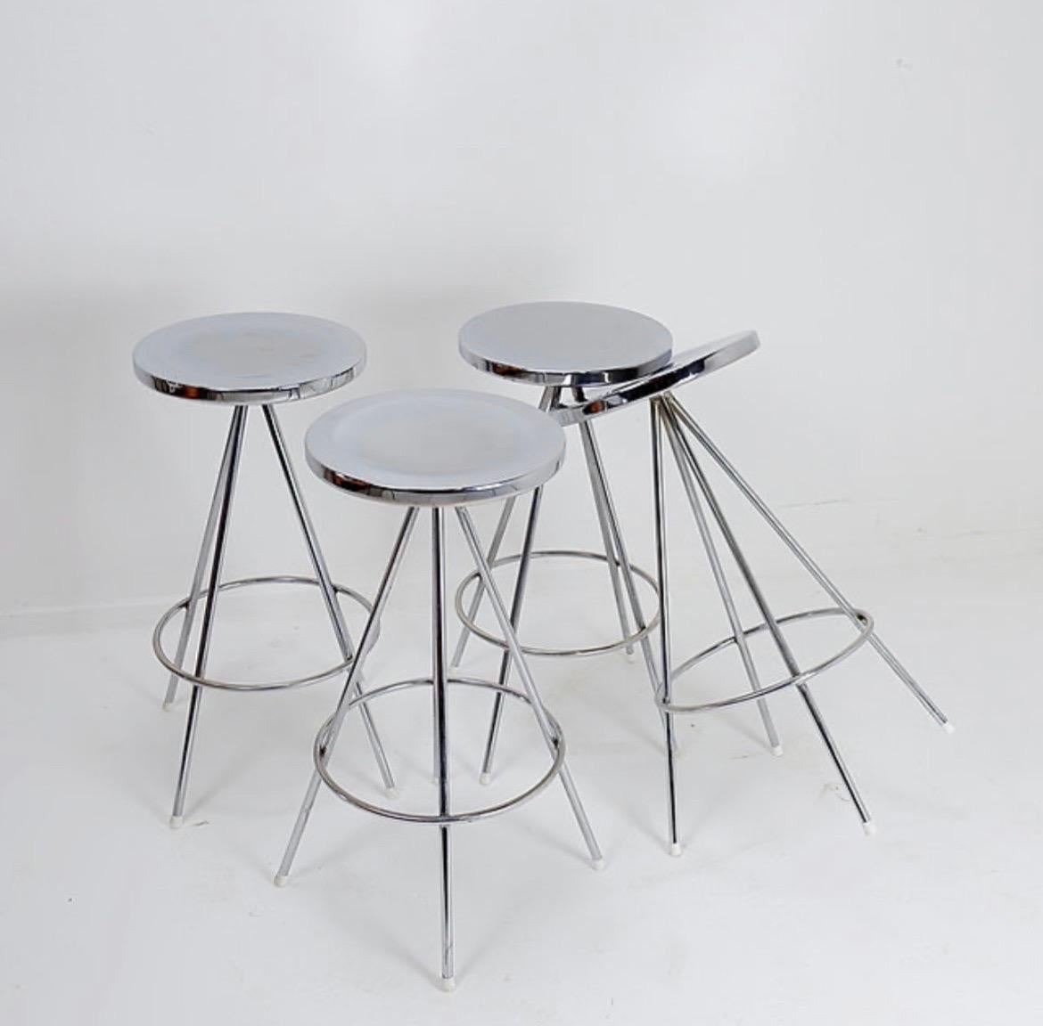 Metal Set of 4 vintage chrome bar stools - 1970s For Sale