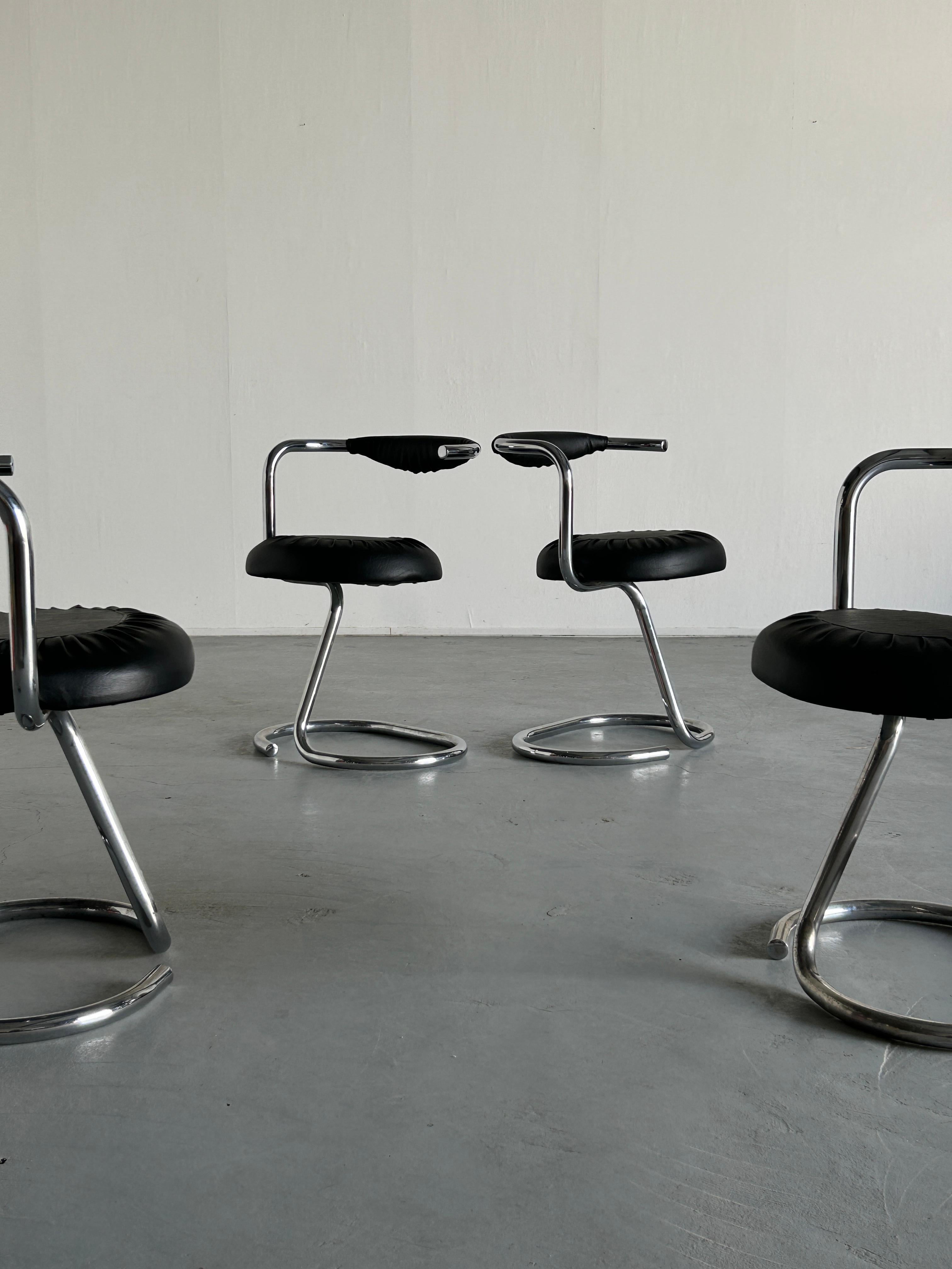 Set of 4 Vintage 'Cobra' Chairs by Giotto Stoppino in Black Faux Leather, 1970s  3