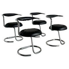 Set of 4 Used 'Cobra' Chairs by Giotto Stoppino in Black Faux Leather, 1970s 