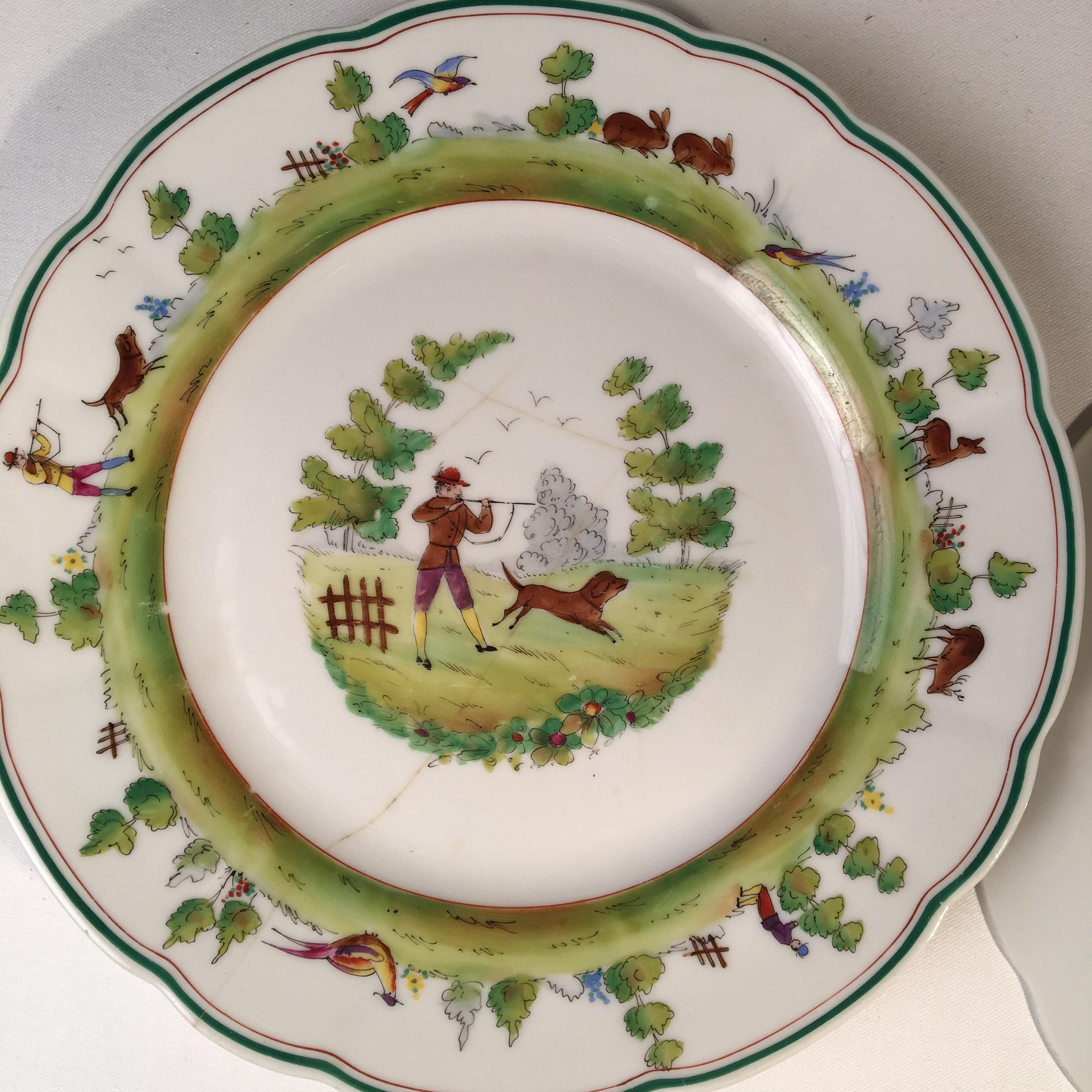 American Set of 4 Vintage Cowell and Hubbard Plates, Hunting Theme