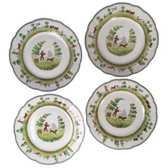 Jeu de 4 assiettes vintage Cowell et Hubbard:: thème de la chasse