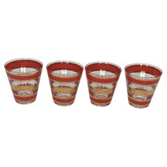 Set of 4 Vintage Red and Gold Culver Double Old Fashion Glasses