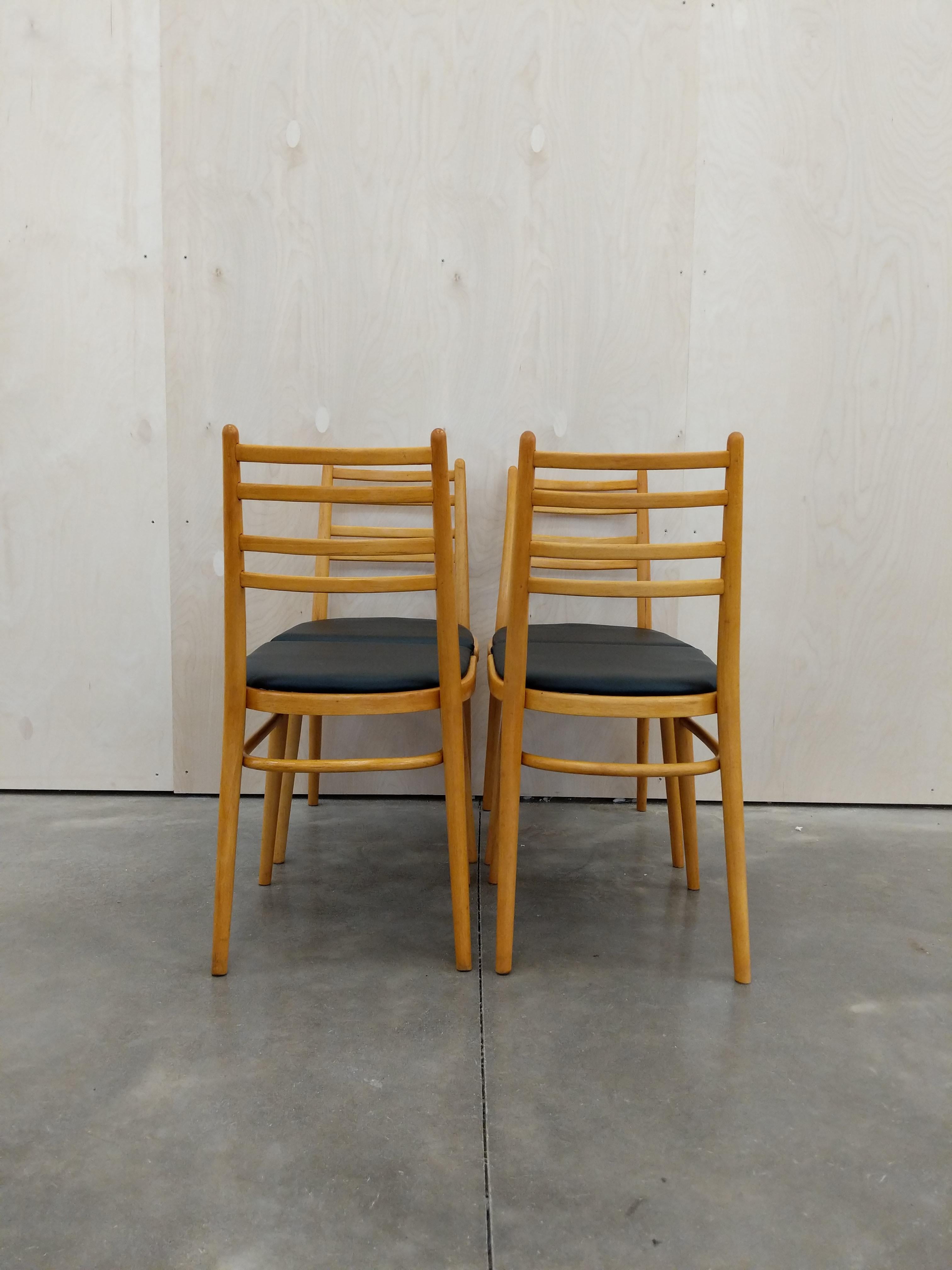 Mid-Century Modern Set of 4 Vintage Czech Mid Century Modern Dining Chairs For Sale