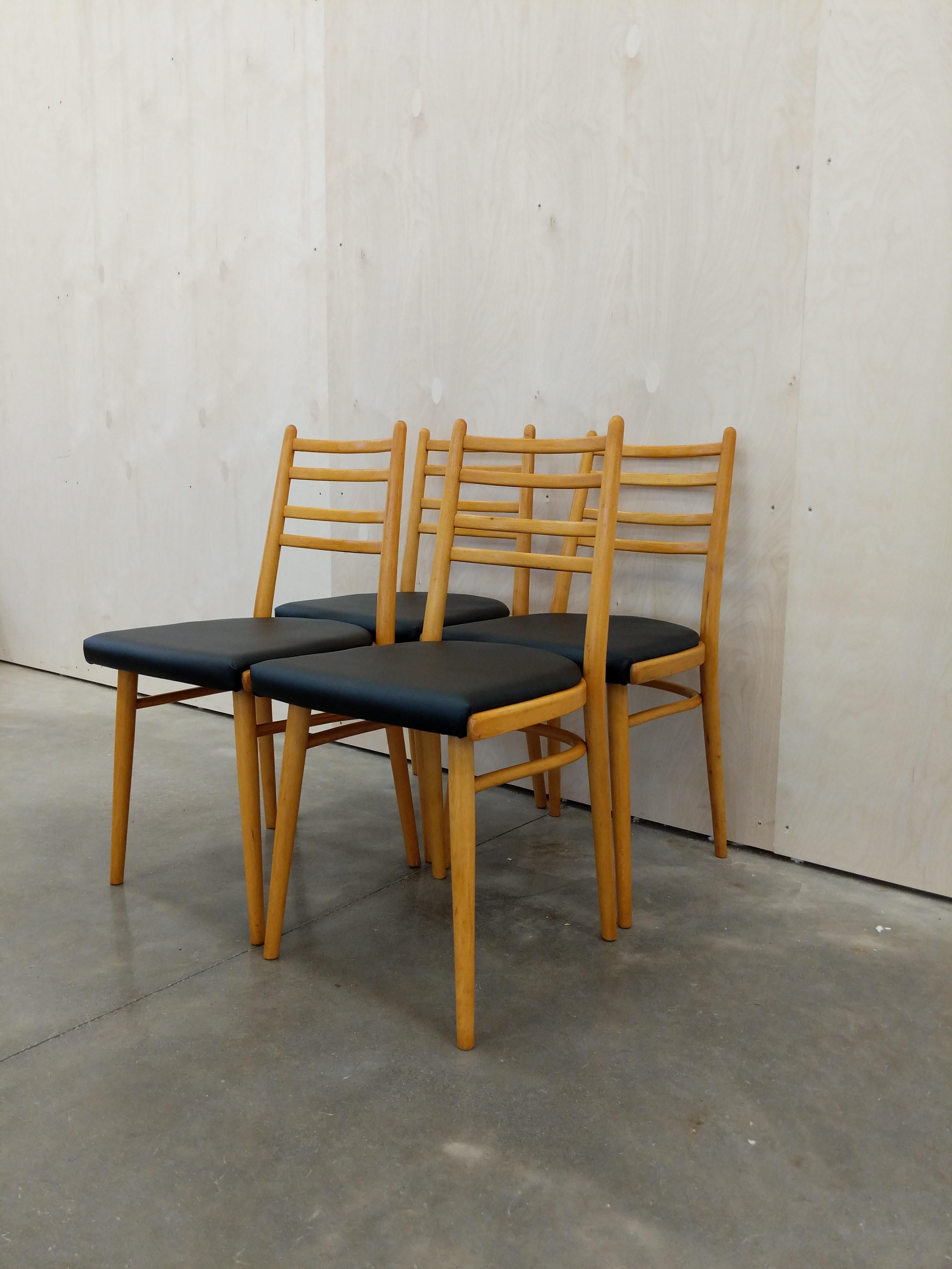 20th Century Set of 4 Vintage Czech Mid Century Modern Dining Chairs For Sale