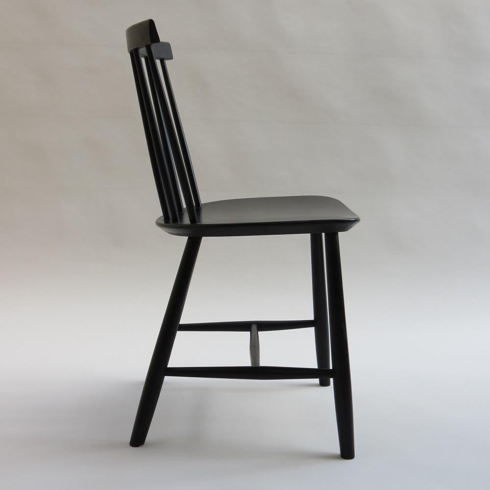 20th Century Set of 4 Vintage Danish FDB Black Ebonized Dining Chairs J46