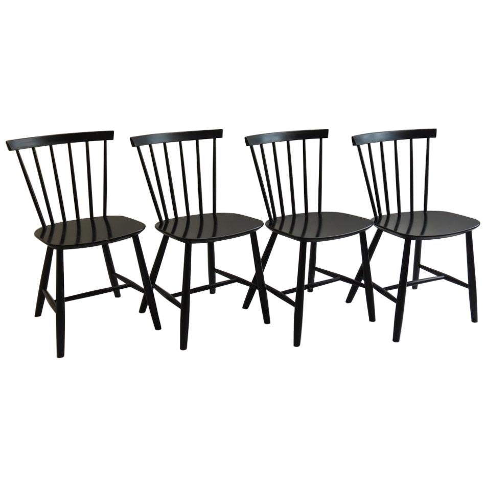 Set of 4 Vintage Danish FDB Black Ebonized Dining Chairs J46