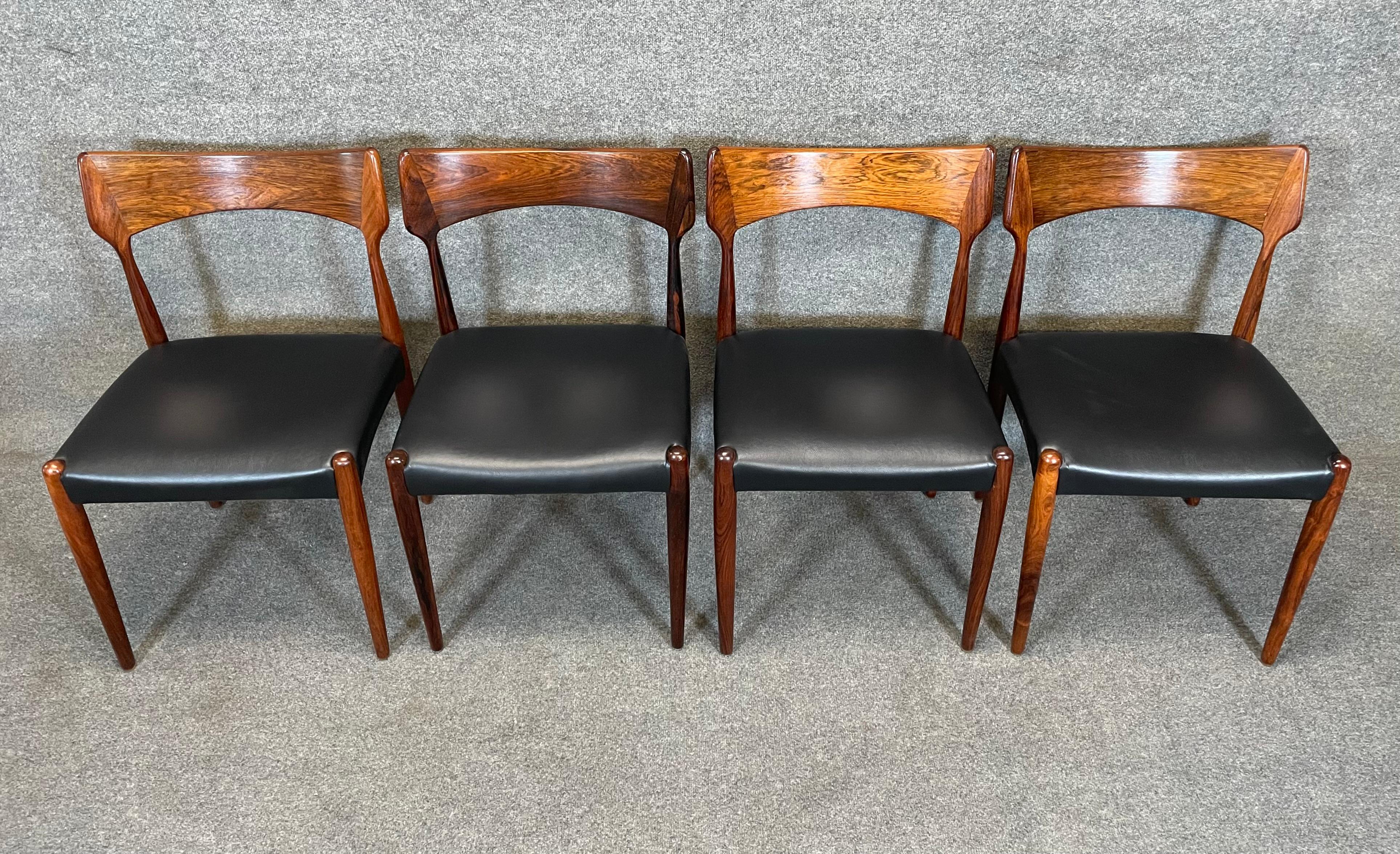Scandinavian Modern Set of 4 Vintage Danish Mid Century Rosewood Dining Chairs by Bernhard Pedersen 