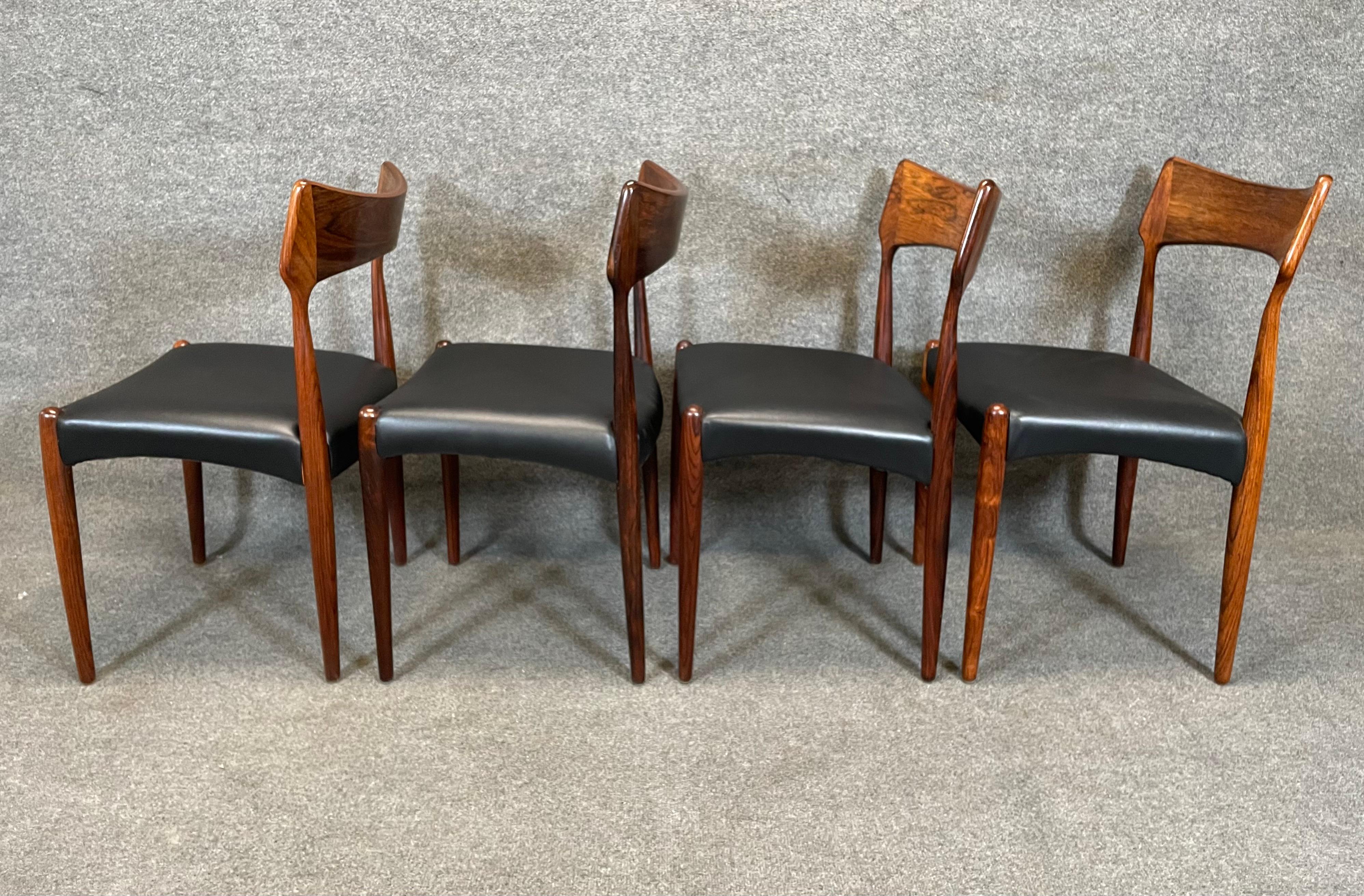 Woodwork Set of 4 Vintage Danish Mid Century Rosewood Dining Chairs by Bernhard Pedersen 