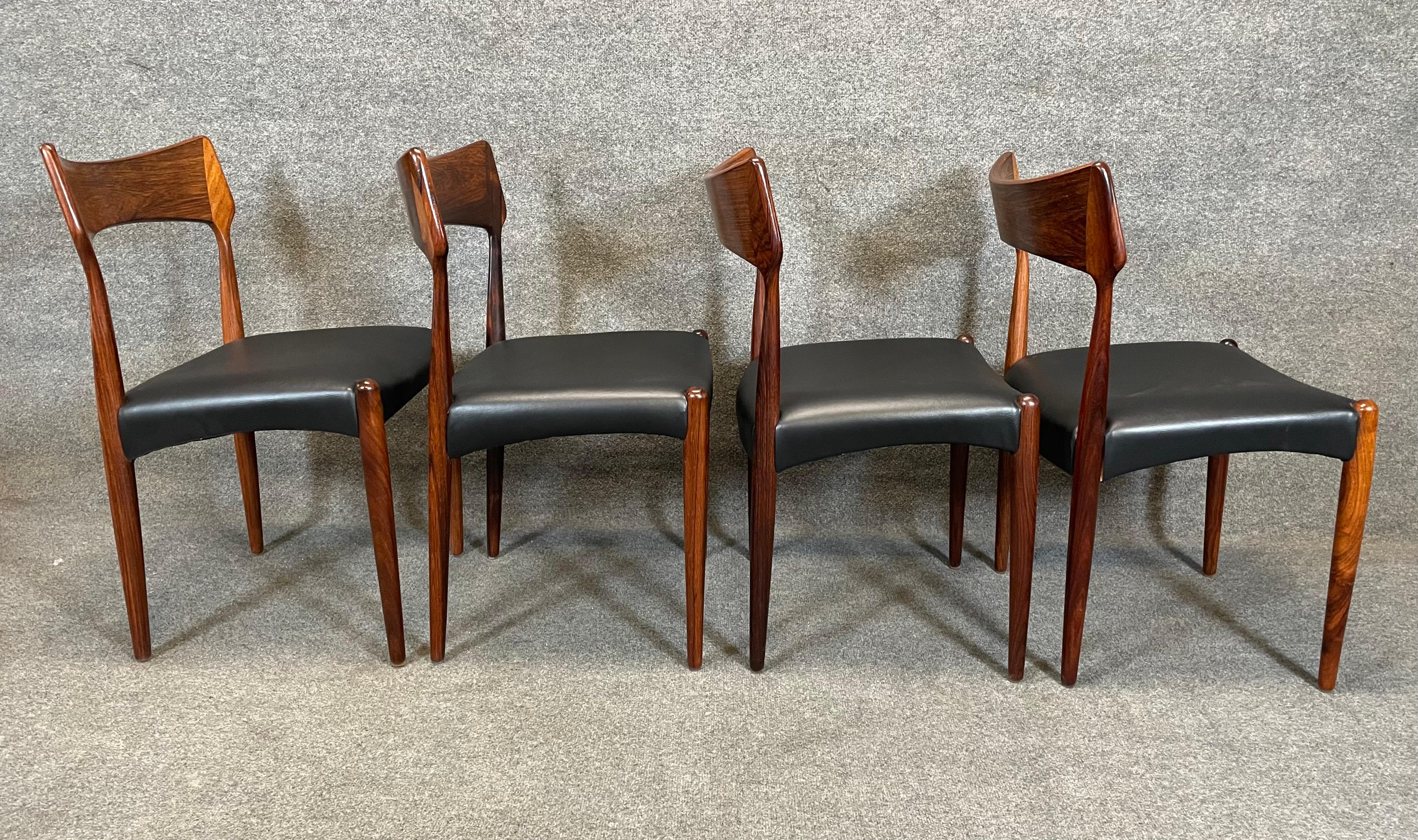Mid-20th Century Set of 4 Vintage Danish Mid Century Rosewood Dining Chairs by Bernhard Pedersen 