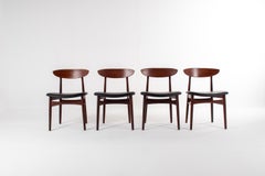 Juego de 4 sillas de comedor danesas vintage de teca, diseño moderno de mediados de siglo, años 60