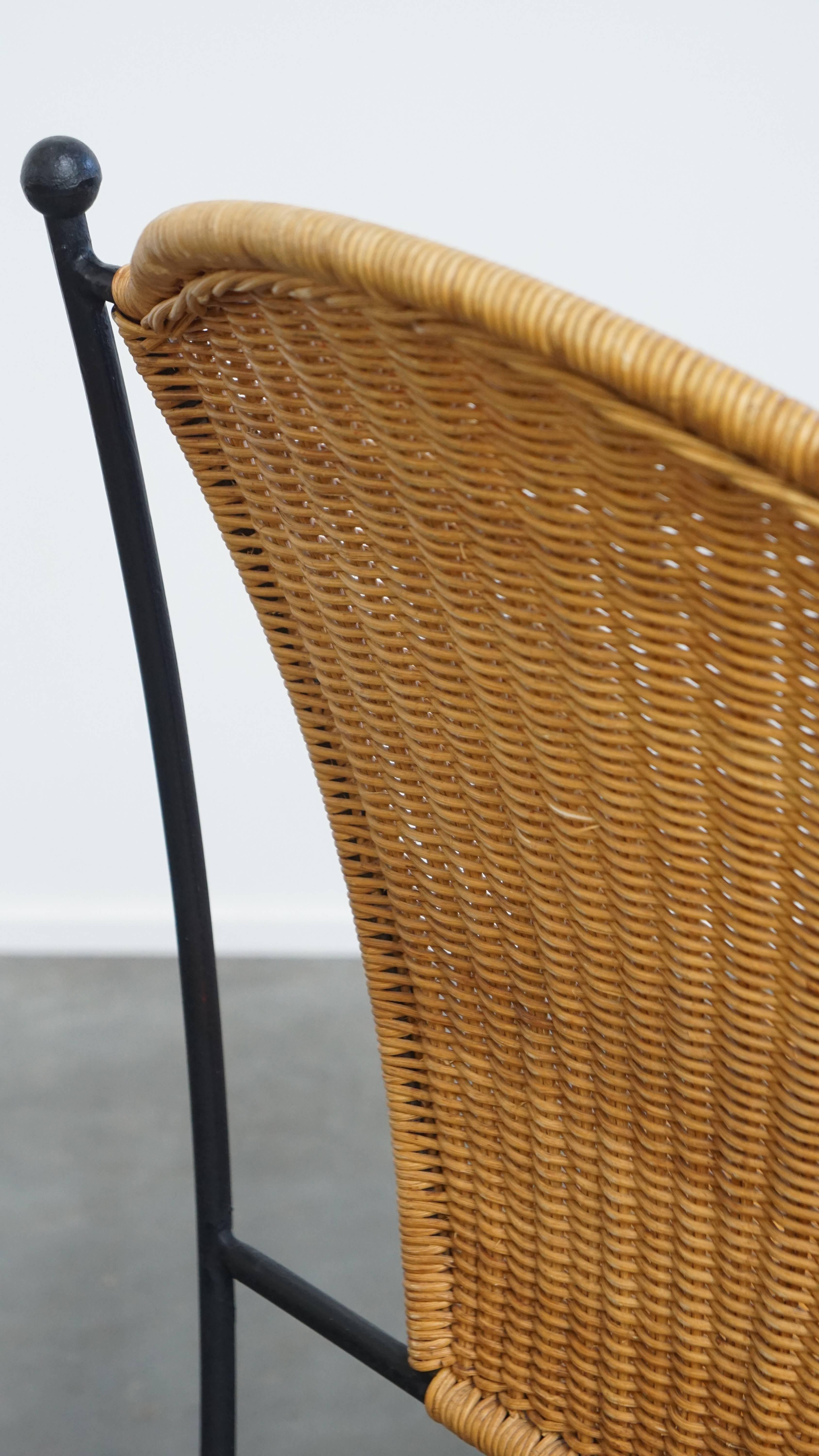 Rattan Set di 4 sedie da pranzo di design vintage di Frederick Weinberg in vendita