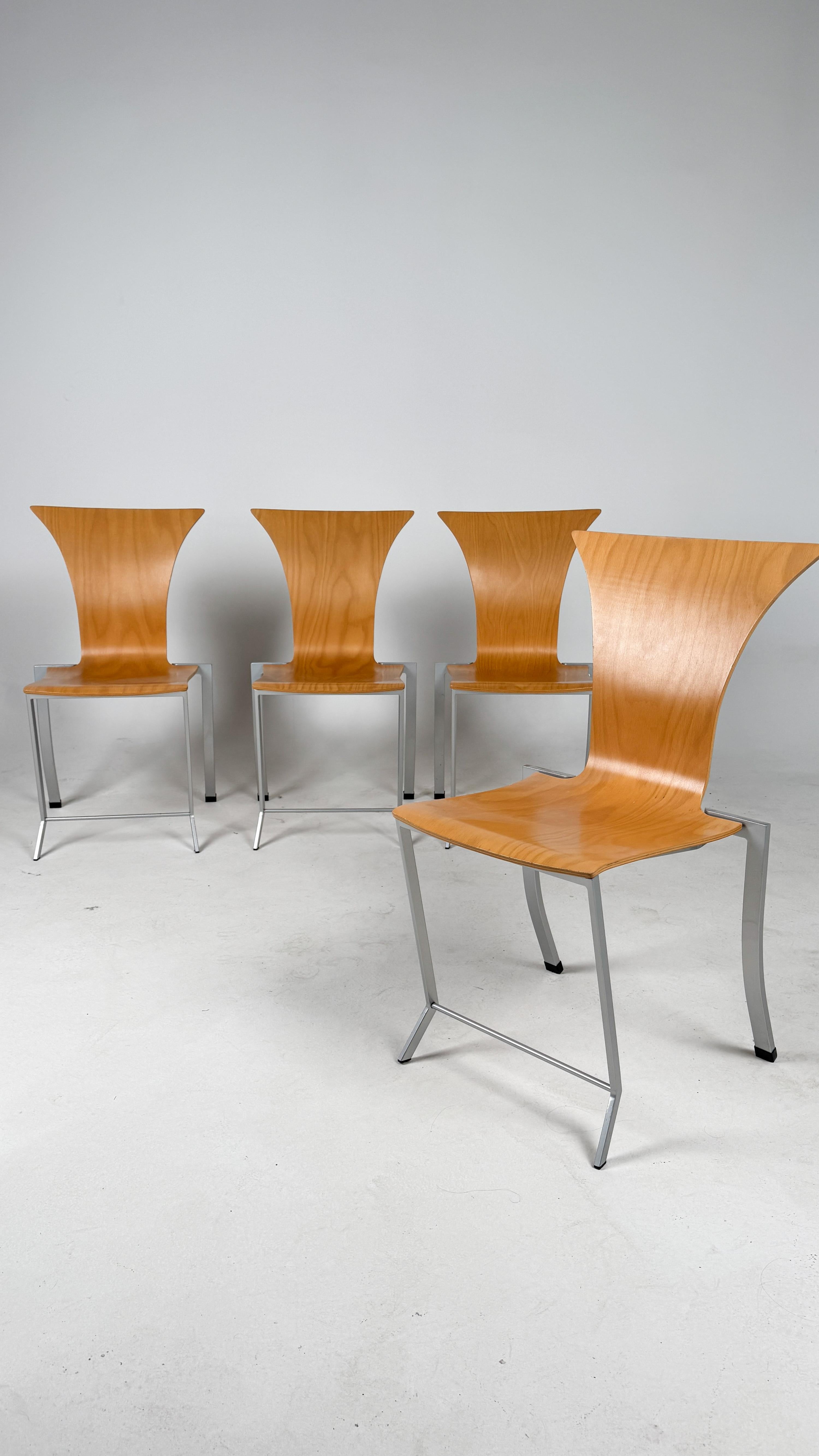 Métal Ensemble de 4 chaises de salle à manger vintage Karl Friedrich Forster KFF en vente
