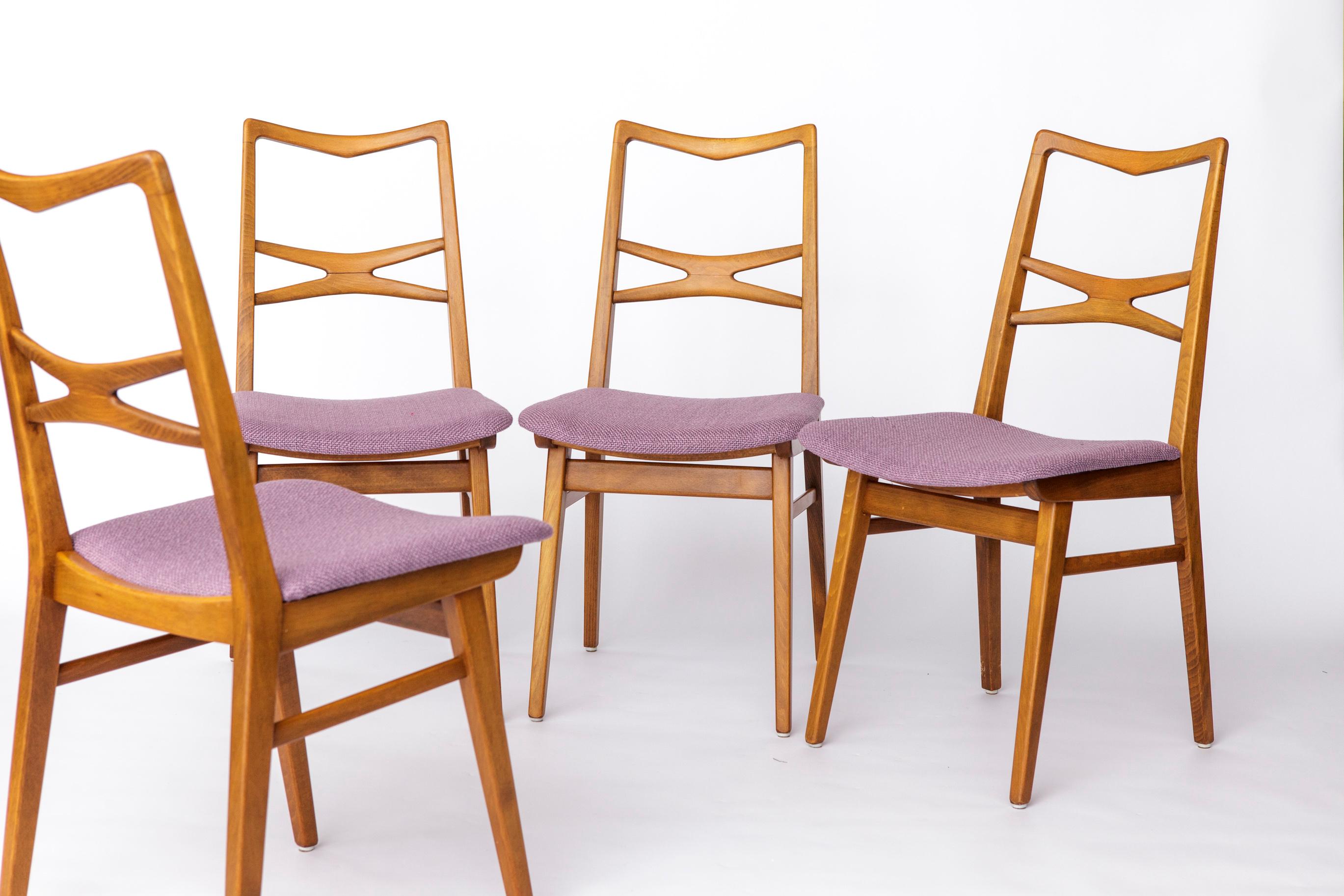 Satz von 4 Vintage-Esszimmerstühlen, 1960-70er Jahre Deutsch Mitte des Jahrhunderts Modern, Buchenholz F (Poliert) im Angebot
