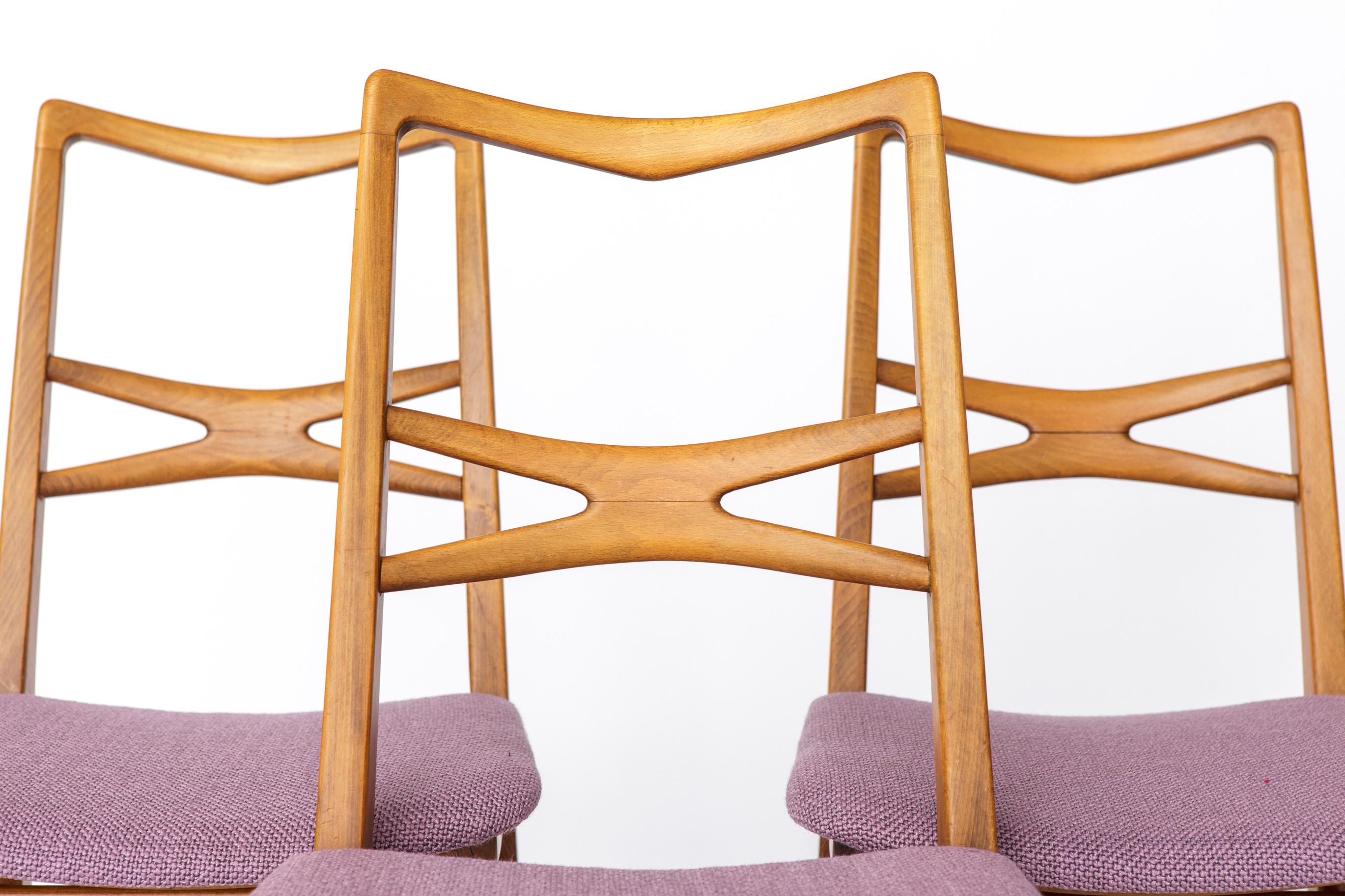 Satz von 4 Vintage-Esszimmerstühlen, 1960-70er Jahre Deutsch Mitte des Jahrhunderts Modern, Buchenholz F im Angebot 2