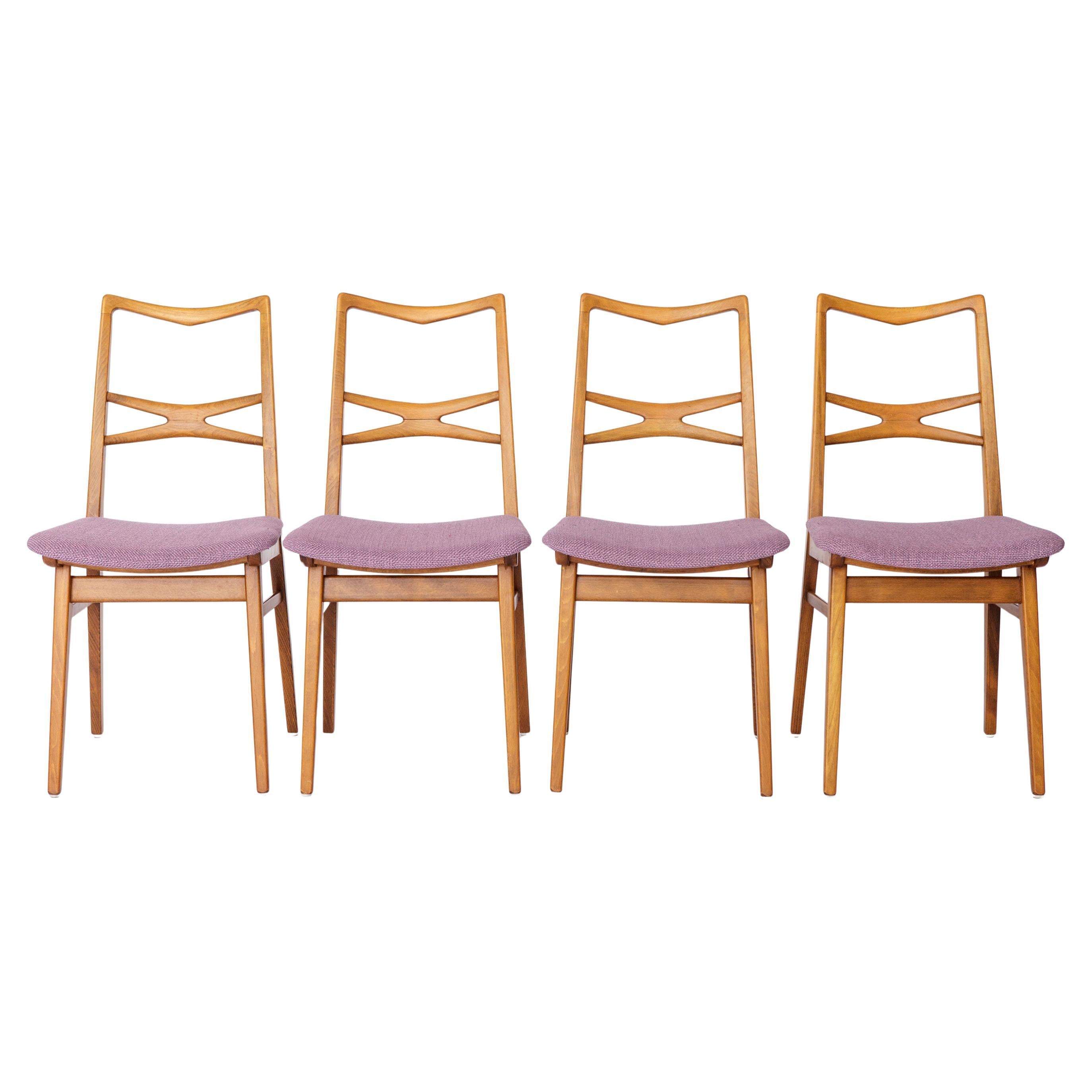 Ensemble de 4 chaises de salle à manger vintage, 1960-70s German Mid-Century Modern, Beechwood F