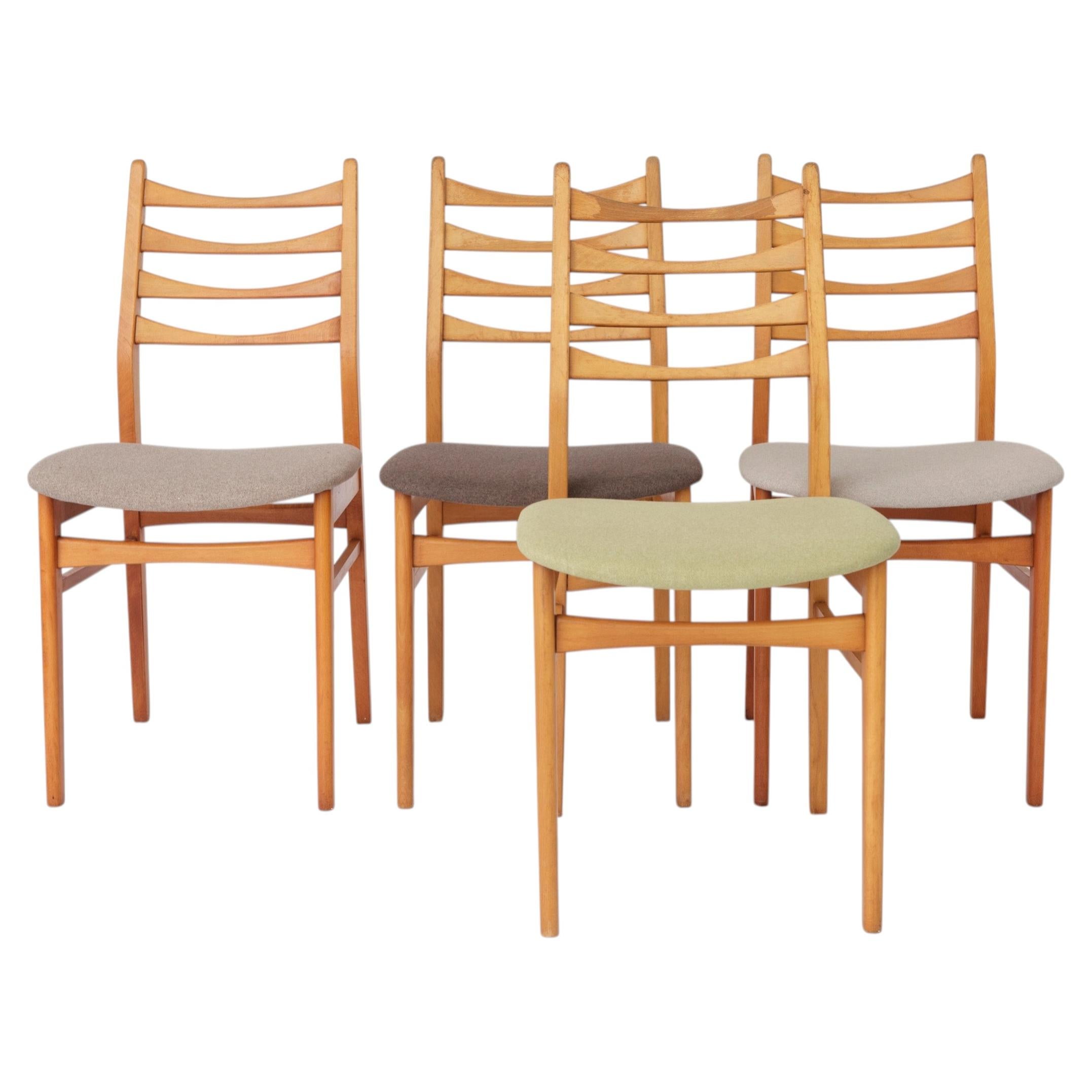 Ensemble de 4 chaises de salle à manger Vintage 1970 Allemagne, chaises en bois de Beeche, restaurées