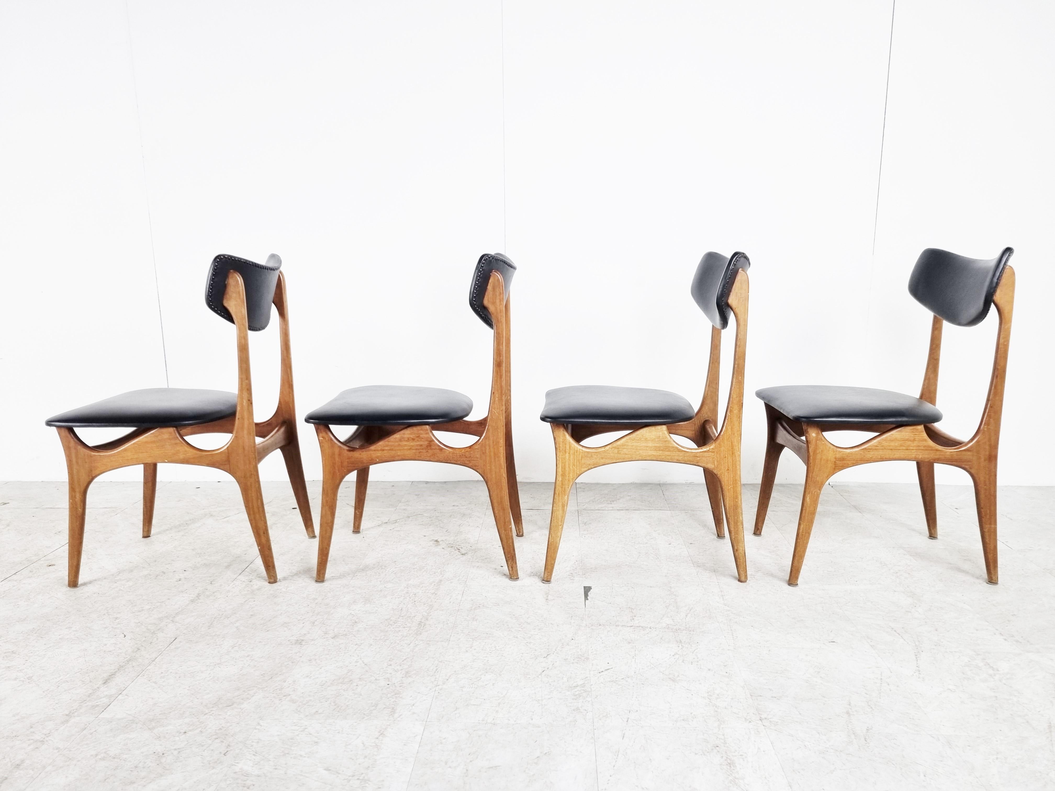 Mid-Century Modern Set of 4 Vintage Dining Chairs by Louis Van Teeffelen, 1960s For Sale