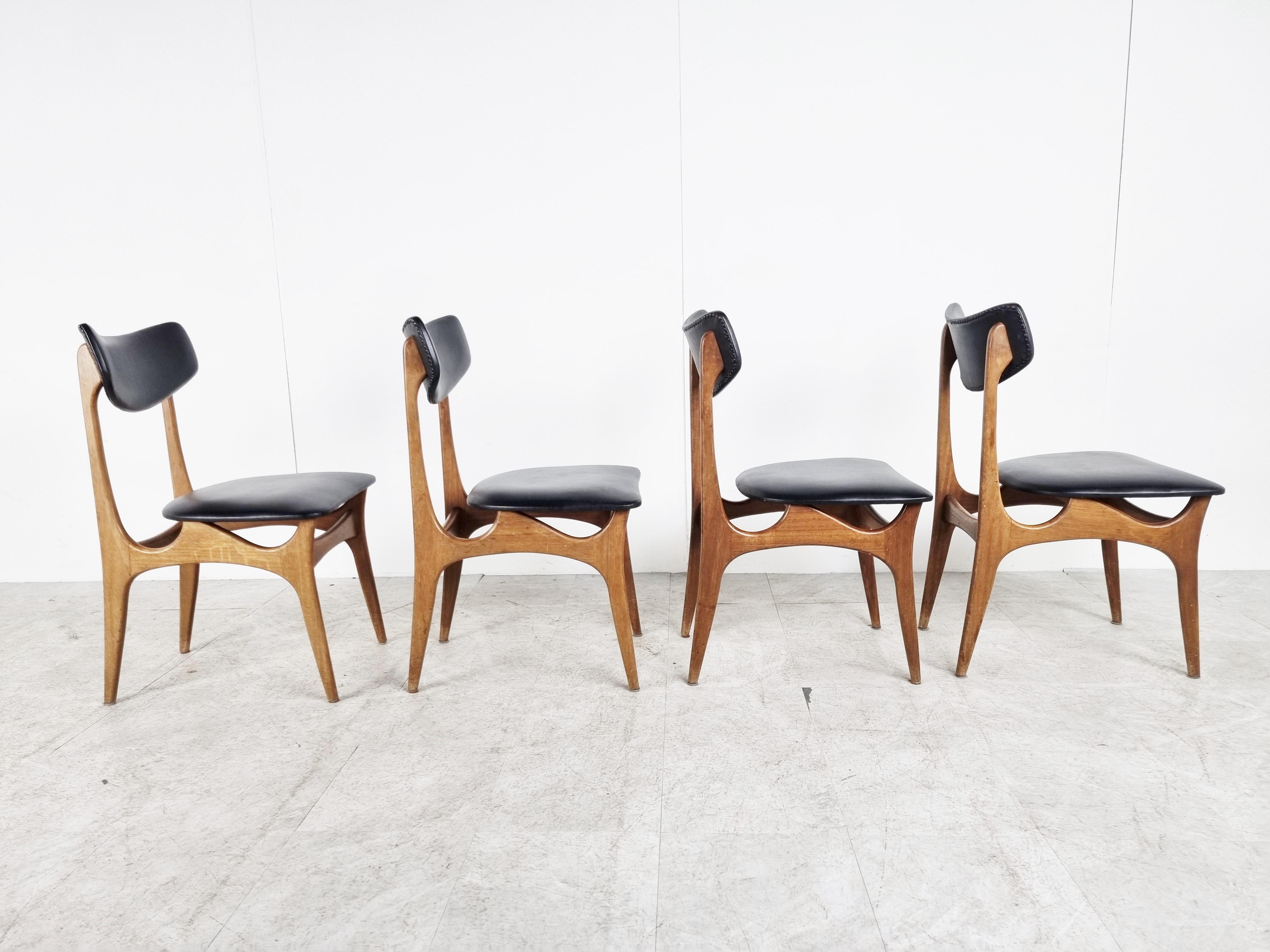 Mid-20th Century Set of 4 Vintage Dining Chairs by Louis Van Teeffelen, 1960s For Sale
