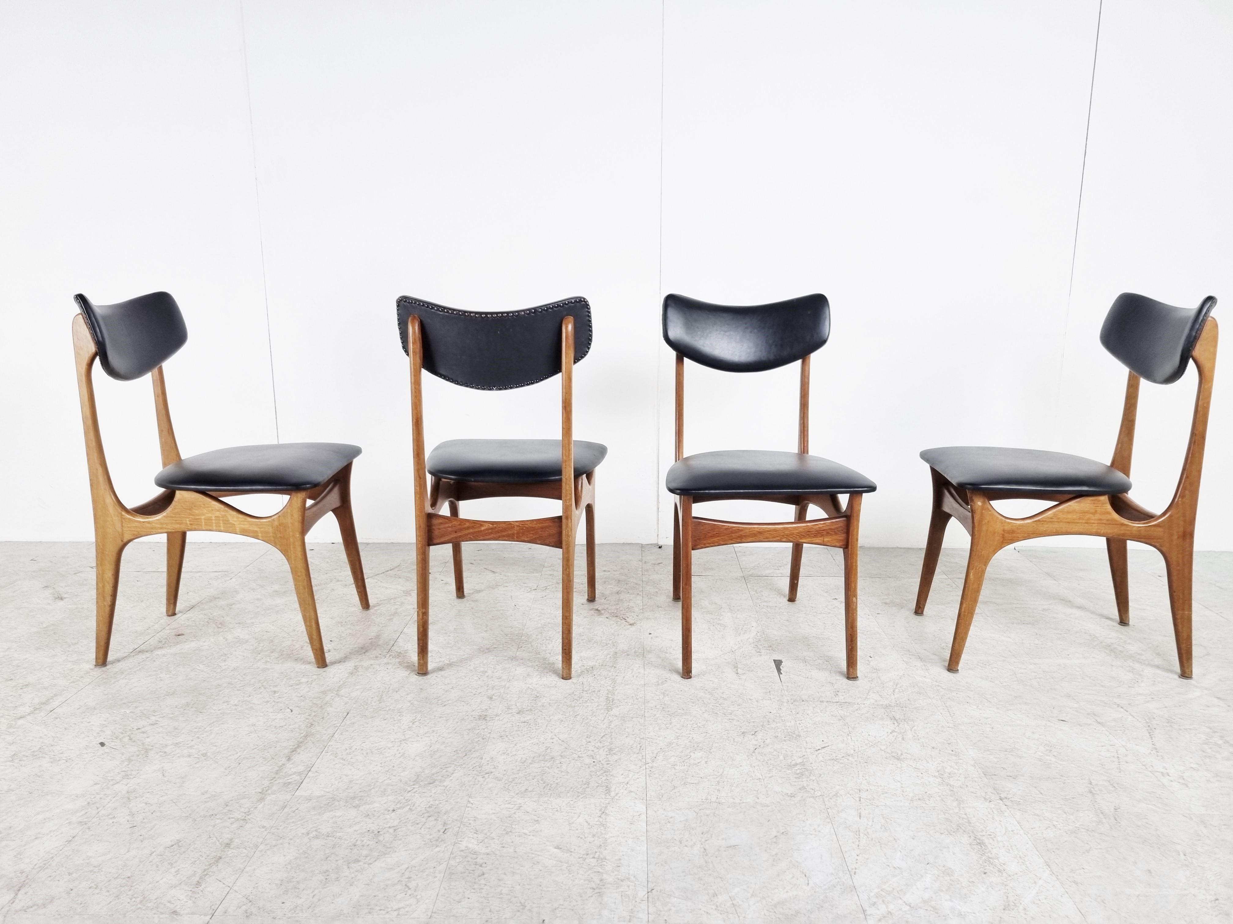 Faux Leather Set of 4 Vintage Dining Chairs by Louis Van Teeffelen, 1960s For Sale