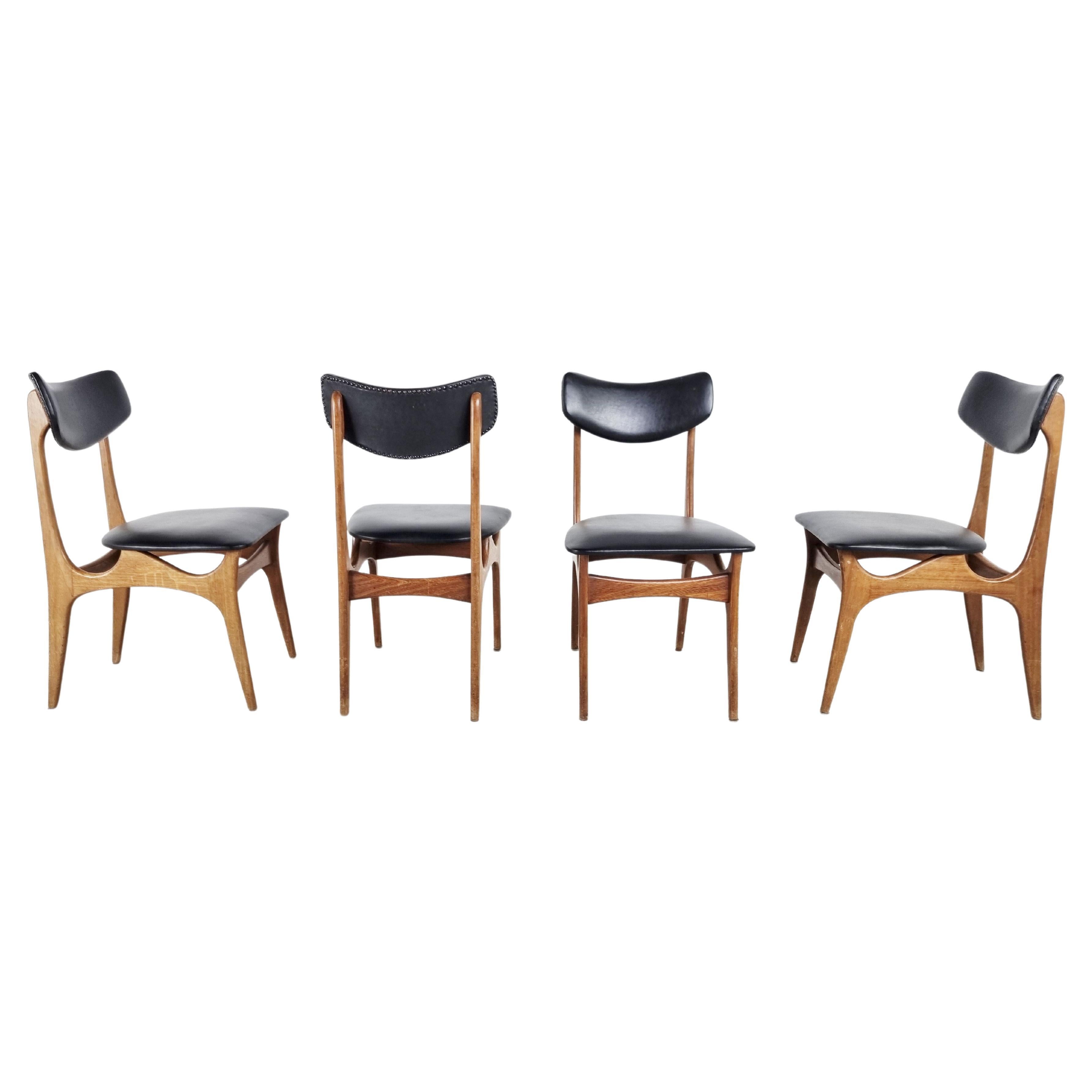 Set of 4 Vintage Dining Chairs by Louis Van Teeffelen, 1960s For Sale