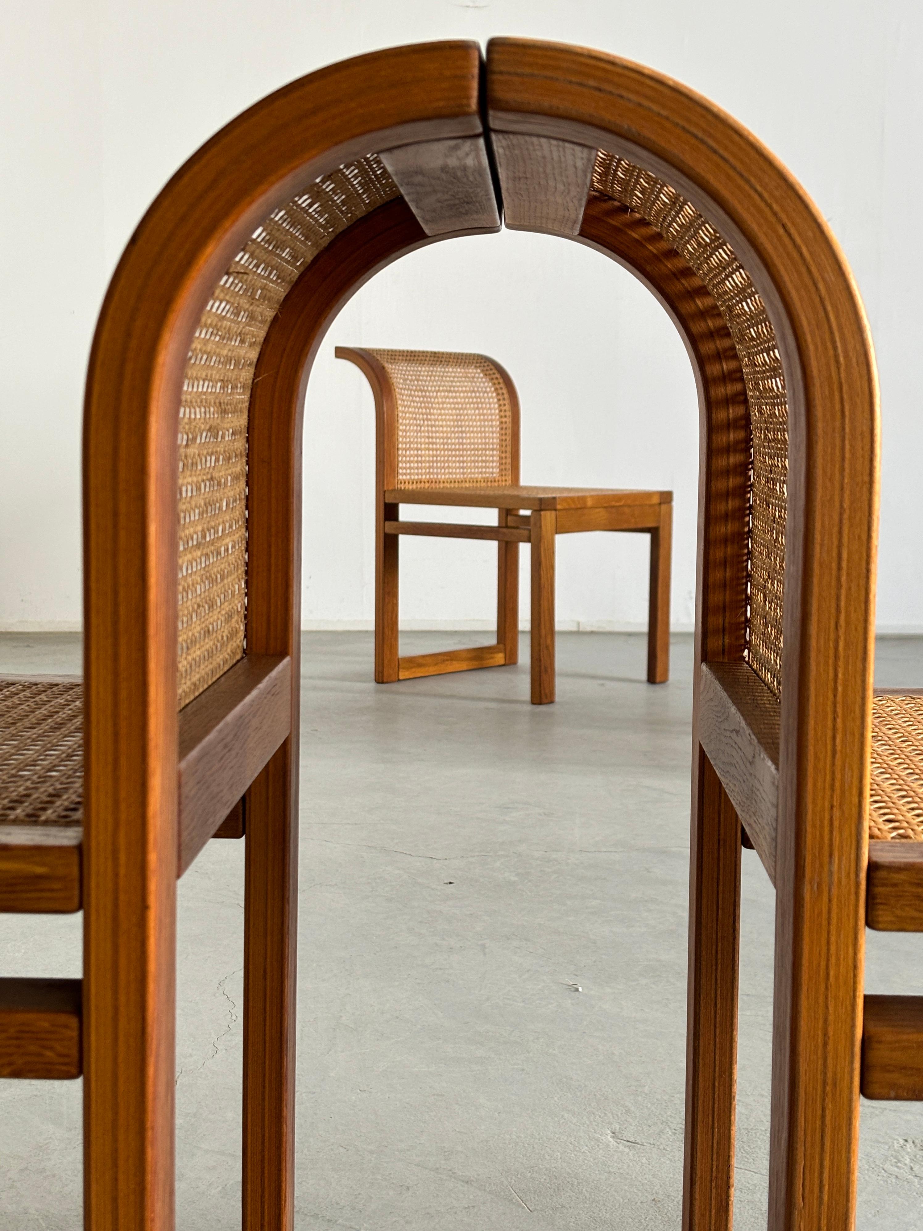 Cane Set of 4 Vintage Dining Chairs by Luigi Massoni for Fratelli Boffi, 1970s Italy For Sale