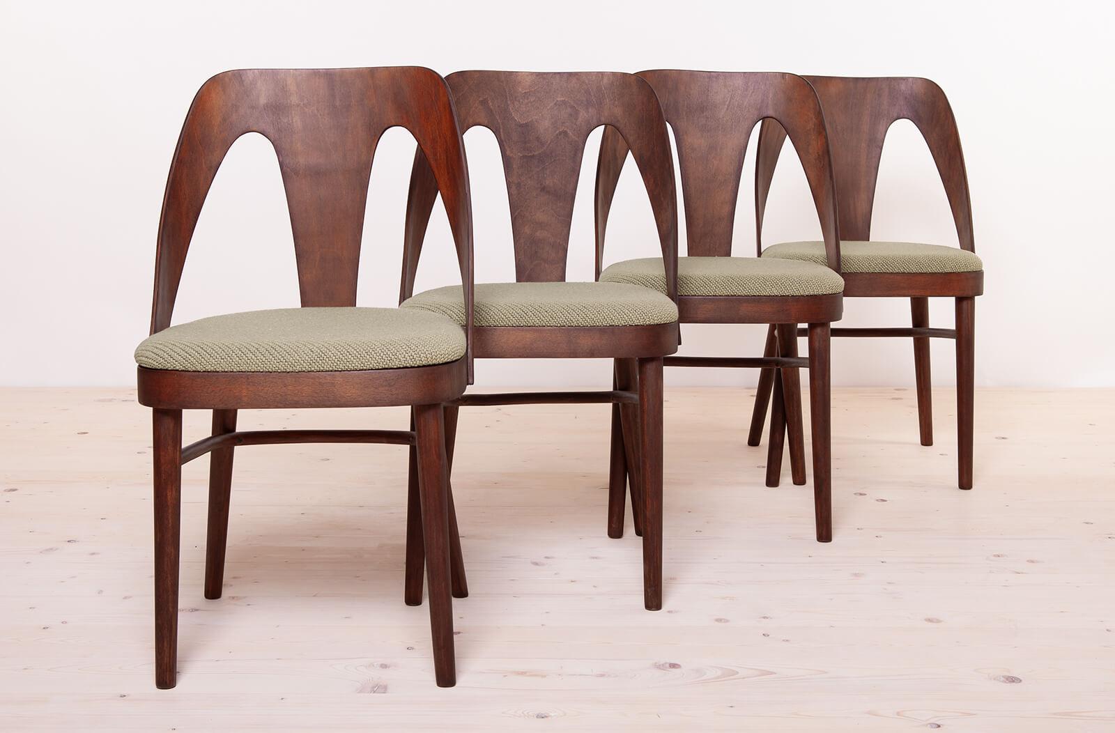 Mid-Century Modern Set of 4 Vintage Dining Chairs in Sage Green Fabric by Kvadrat, FAMEG Radomsko