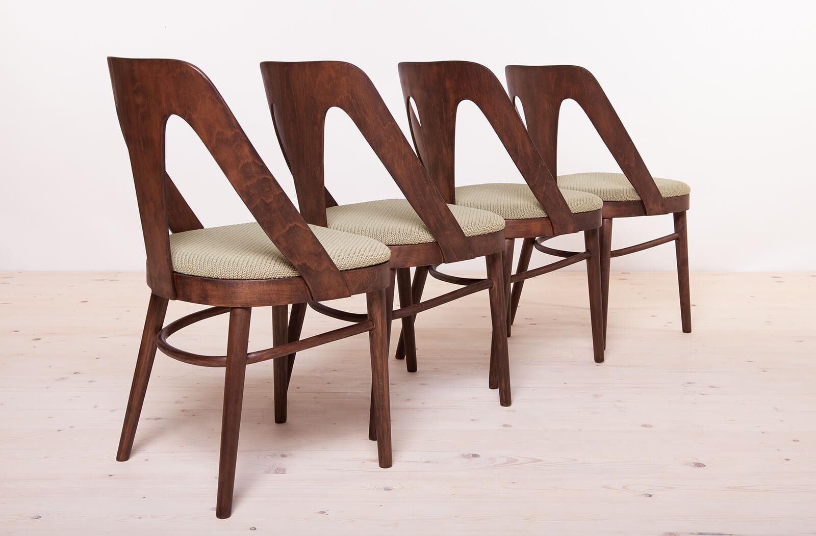 Polish Set of 4 Vintage Dining Chairs in Sage Green Fabric by Kvadrat, FAMEG Radomsko
