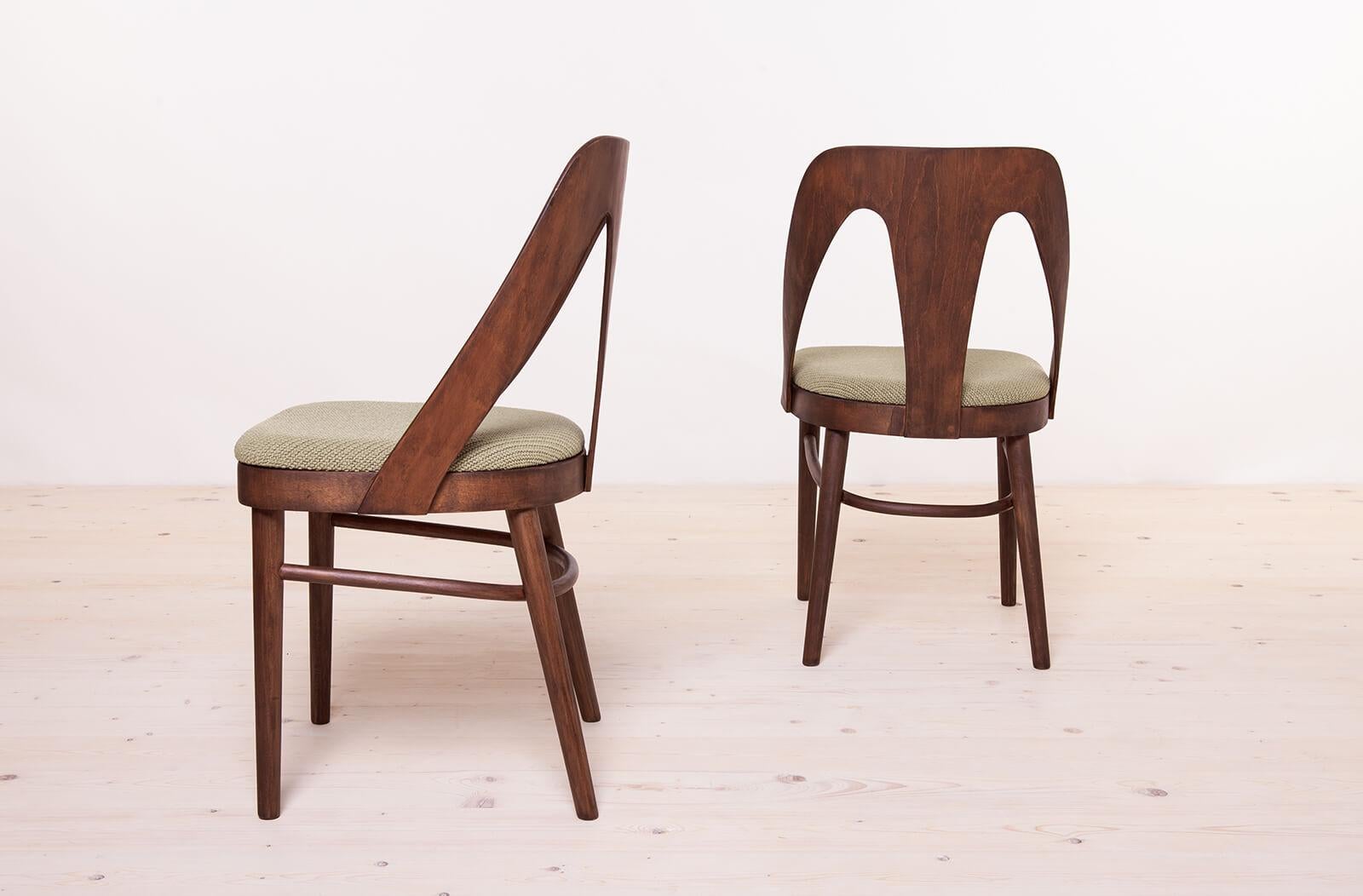 Mid-20th Century Set of 4 Vintage Dining Chairs in Sage Green Fabric by Kvadrat, FAMEG Radomsko
