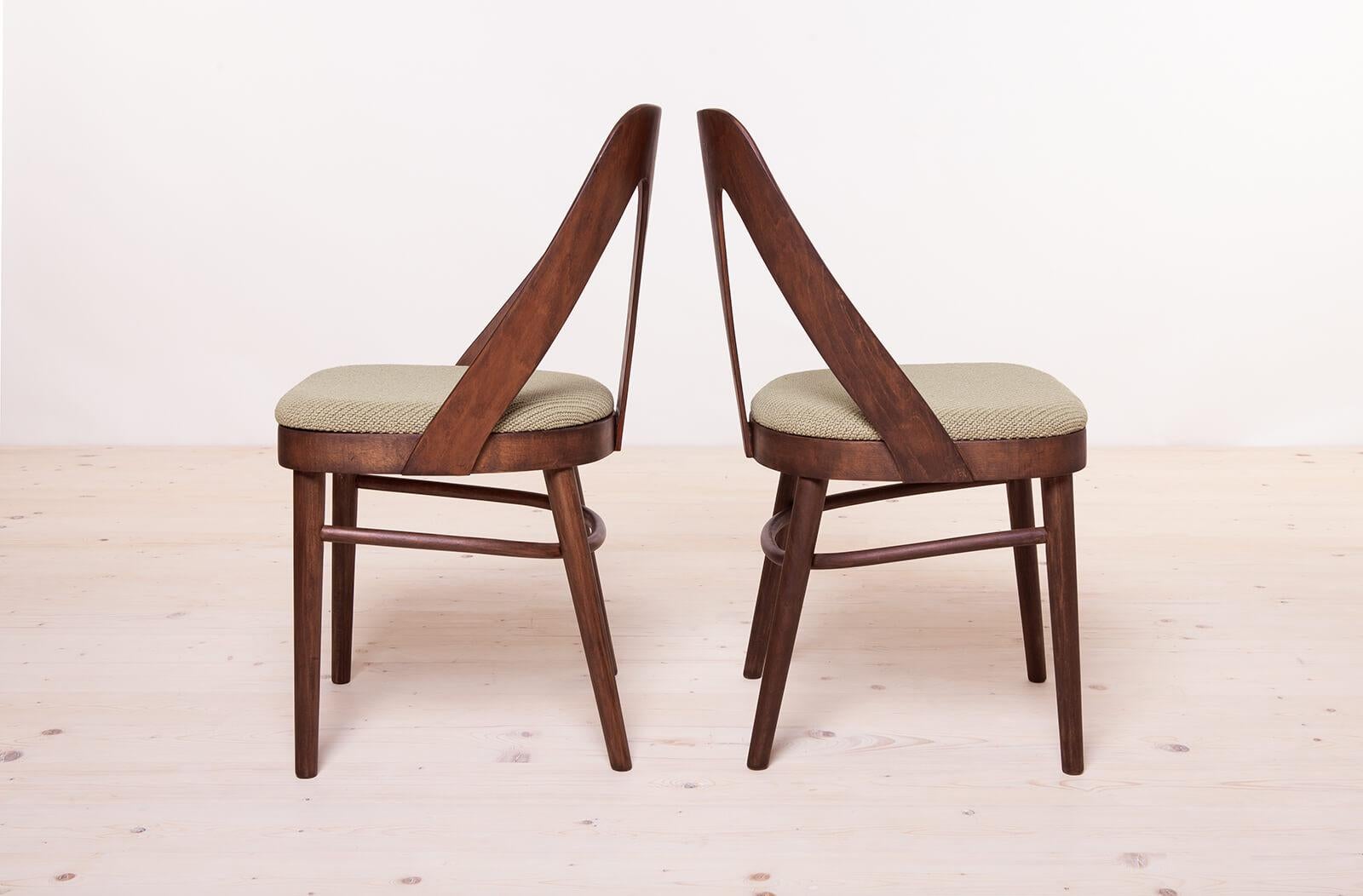 Bentwood Set of 4 Vintage Dining Chairs in Sage Green Fabric by Kvadrat, FAMEG Radomsko