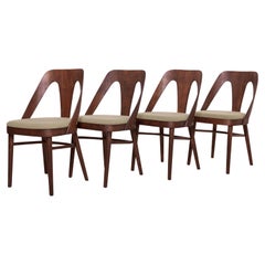 Set of 4 Vintage Dining Chairs in Sage Green Fabric by Kvadrat, FAMEG Radomsko