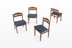 Set of 4 vintage dining chairs in teak and blue fabric
