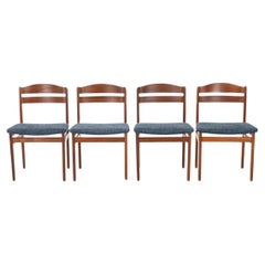 Ensemble de 4 chaises de salle à manger vintage en teck et tissu bleu