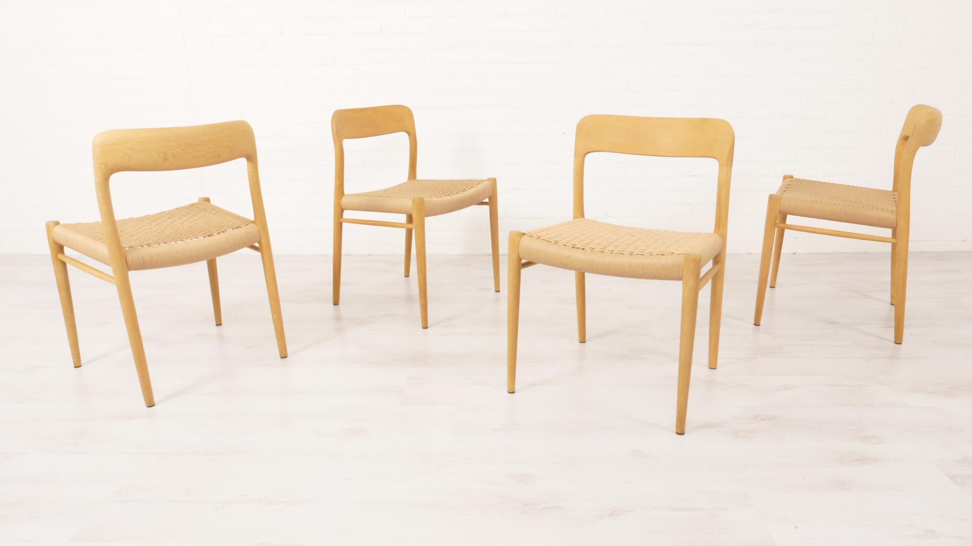 Set of 4 vintage dining chairs  Niels Otto Møller  Model 75  Papercord Oak For Sale 4