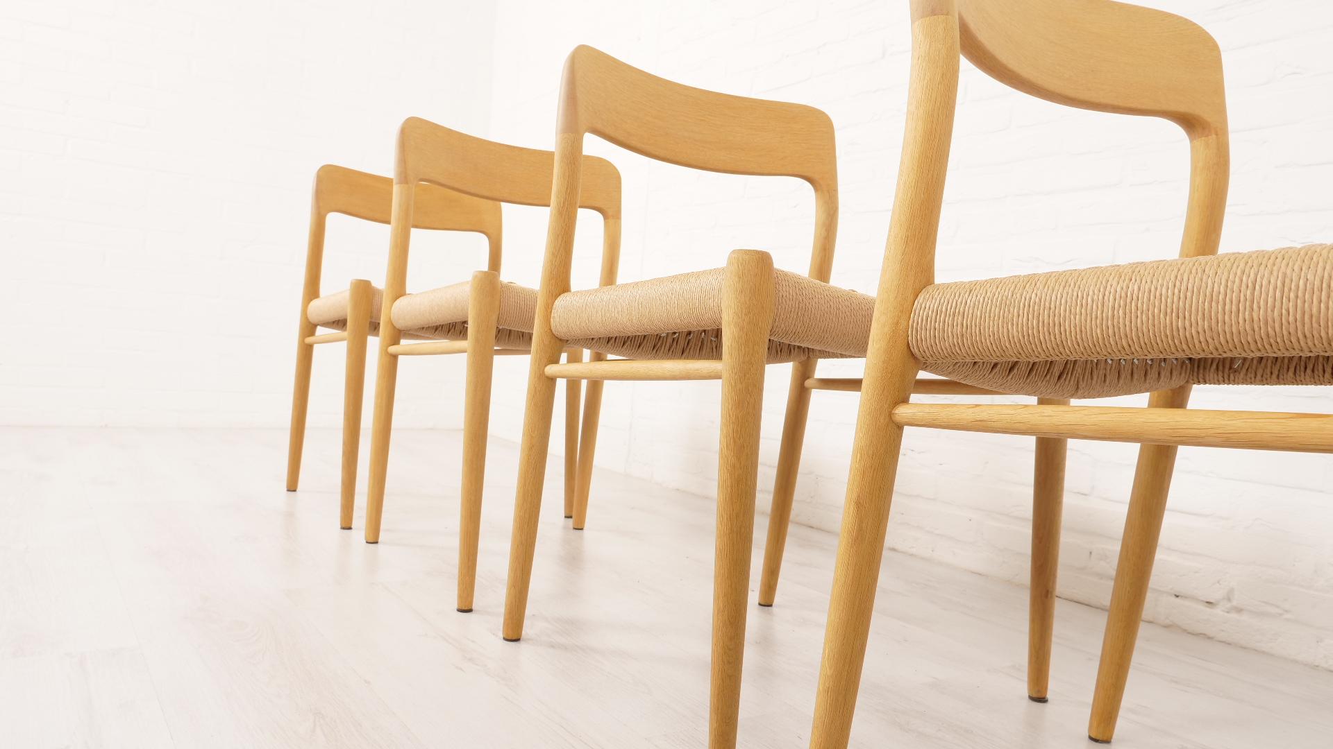 Mid-20th Century Set of 4 vintage dining chairs  Niels Otto Møller  Model 75  Papercord Oak For Sale