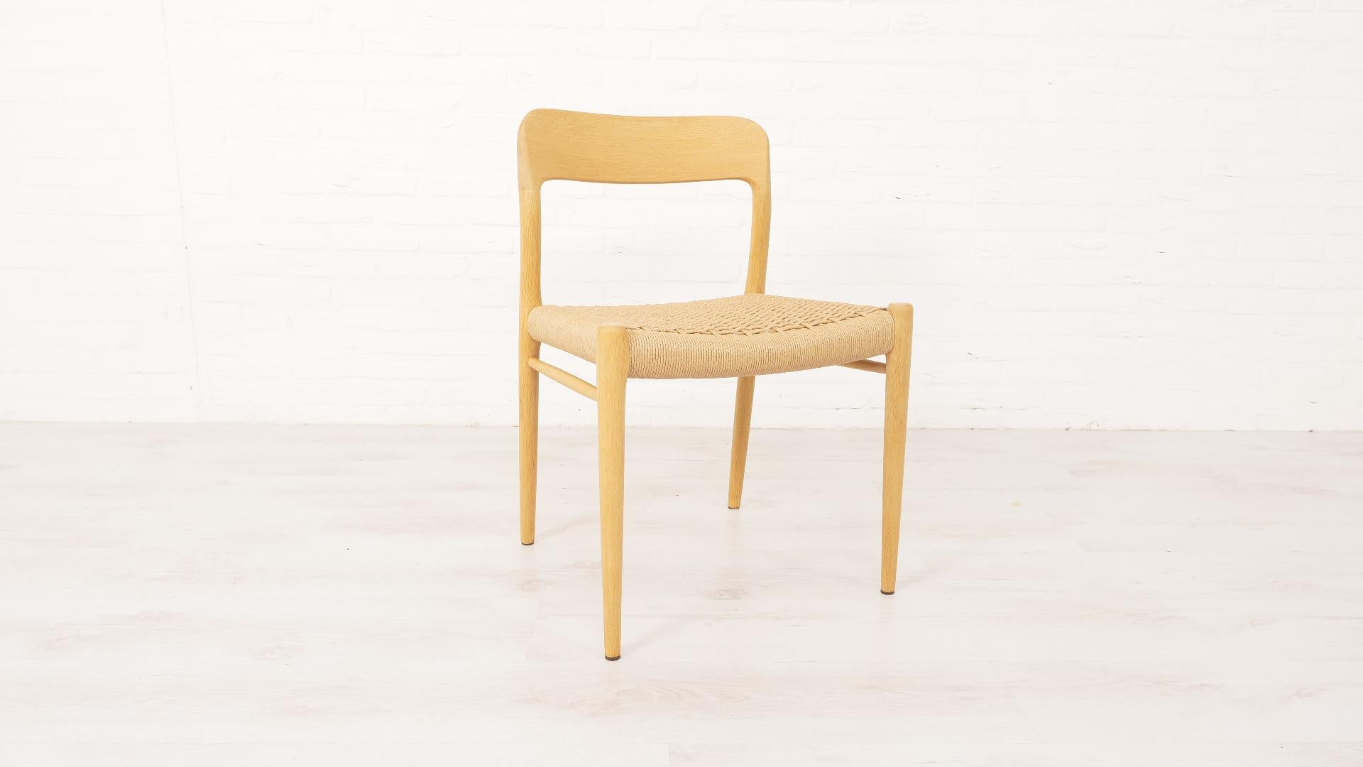 Set of 4 vintage dining chairs  Niels Otto Møller  Model 75  Papercord Oak For Sale 1