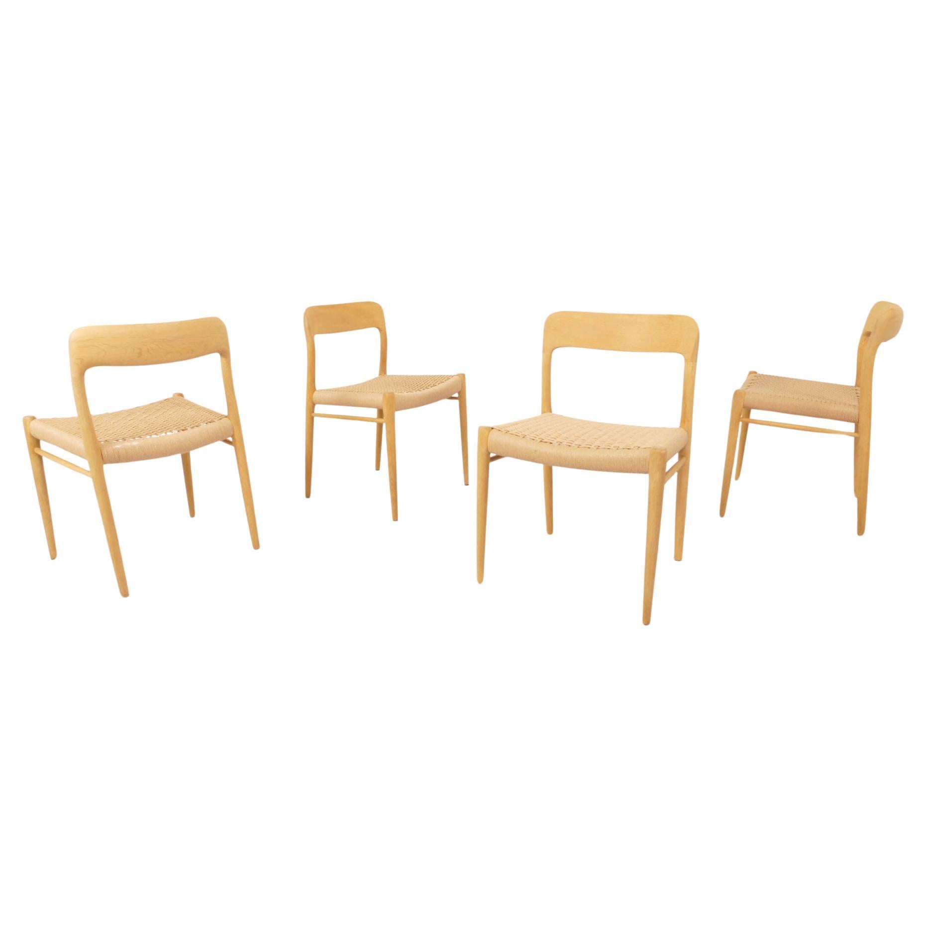 Set of 4 vintage dining chairs  Niels Otto Møller  Model 75  Papercord Oak For Sale