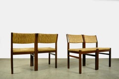 Set of 4 vintage dining chairs with reed seat by Pastoe, 1970s Netherlands