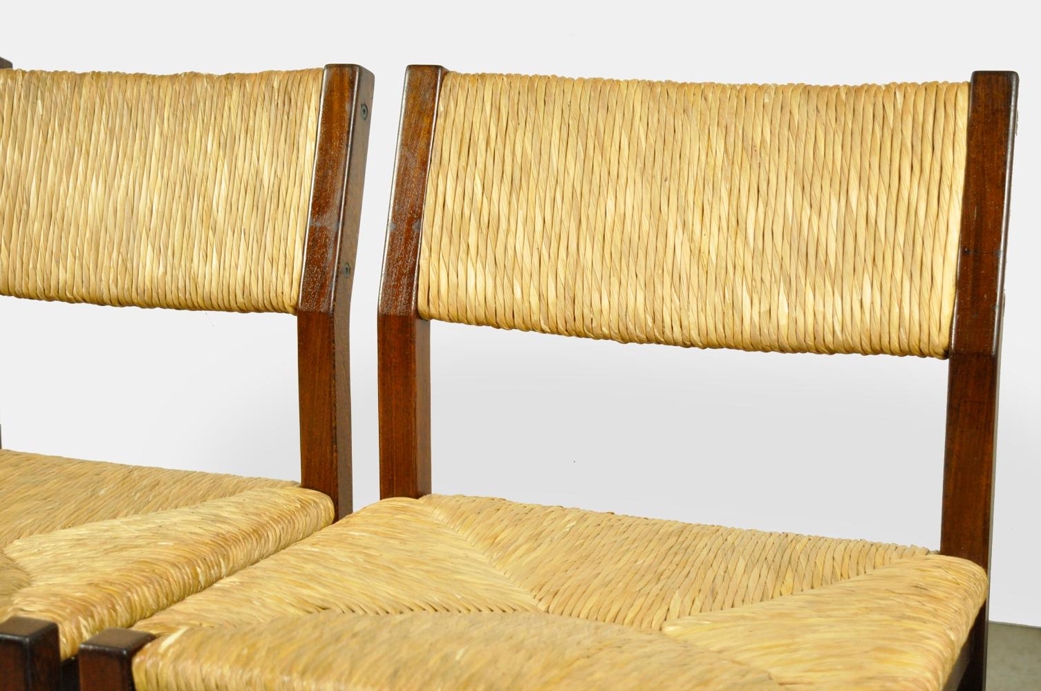 Late 20th Century Set of 4 vintage dining chairs with reed seat by Pastoe, 1970s Netherlands For Sale