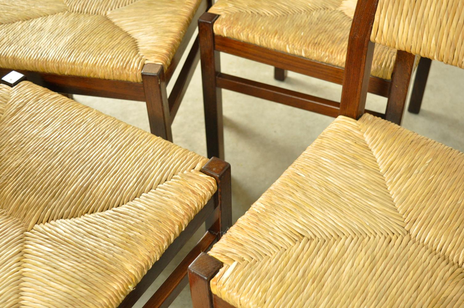 Reed Set of 4 vintage dining chairs with reed seat by Pastoe, 1970s Netherlands For Sale
