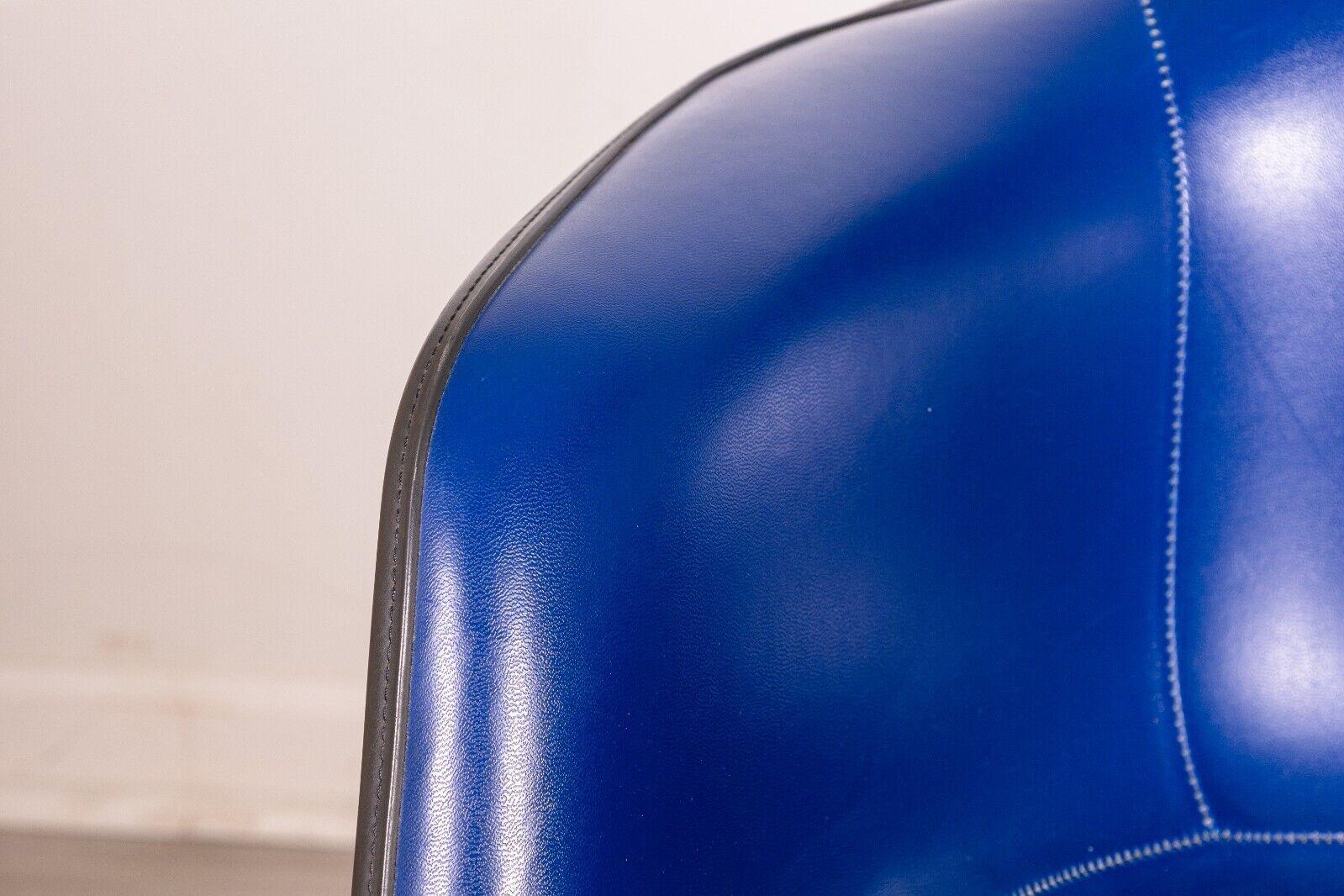 Set of 4 Vintage Eames Herman Miller Molded Fiberglass Blue Leather Swivel Chair 3