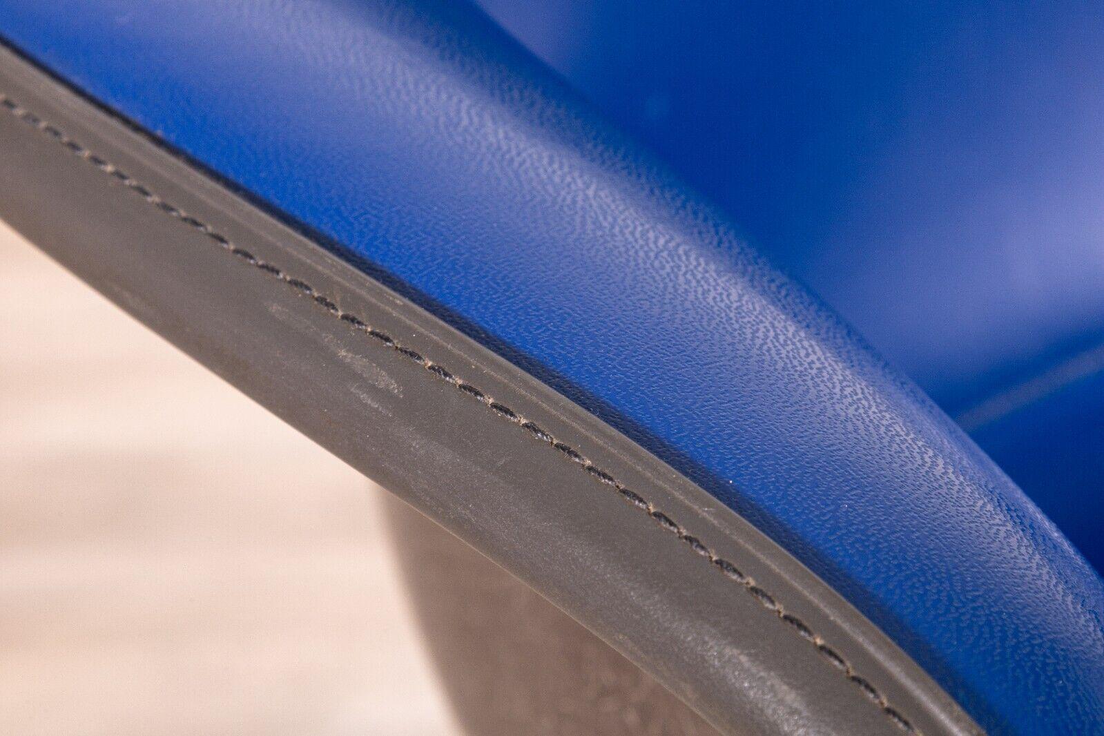 Set of 4 Vintage Eames Herman Miller Molded Fiberglass Blue Leather Swivel Chair 4